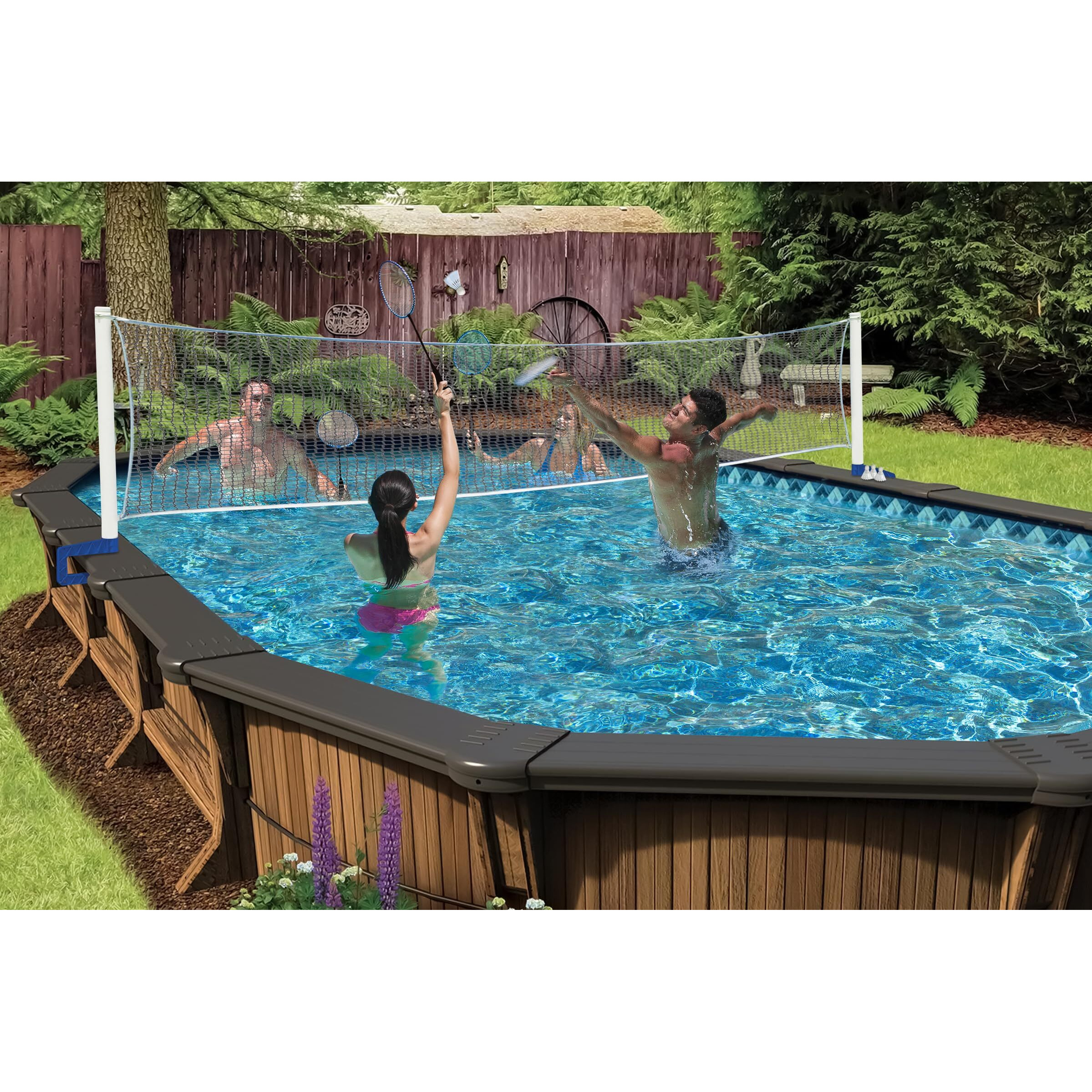 Poolmaster 72786 Above-Ground Pool Water Volleyball And Badminton Pool Game With Bracket Mounts White 16-Feet