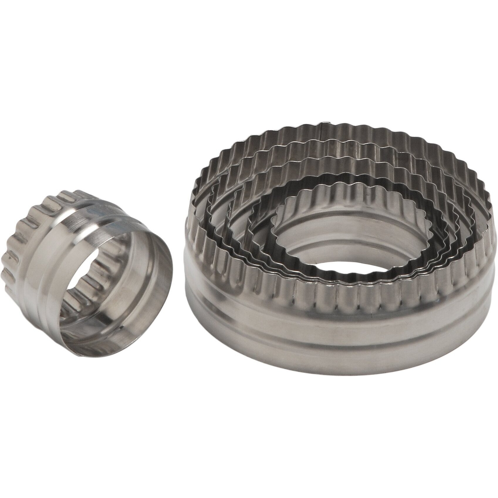 Ateco Double Sided Large Round Cutters In Graduated Sizes, Fluted & Plain Edges, Stainless Steel, 6 Pc Set