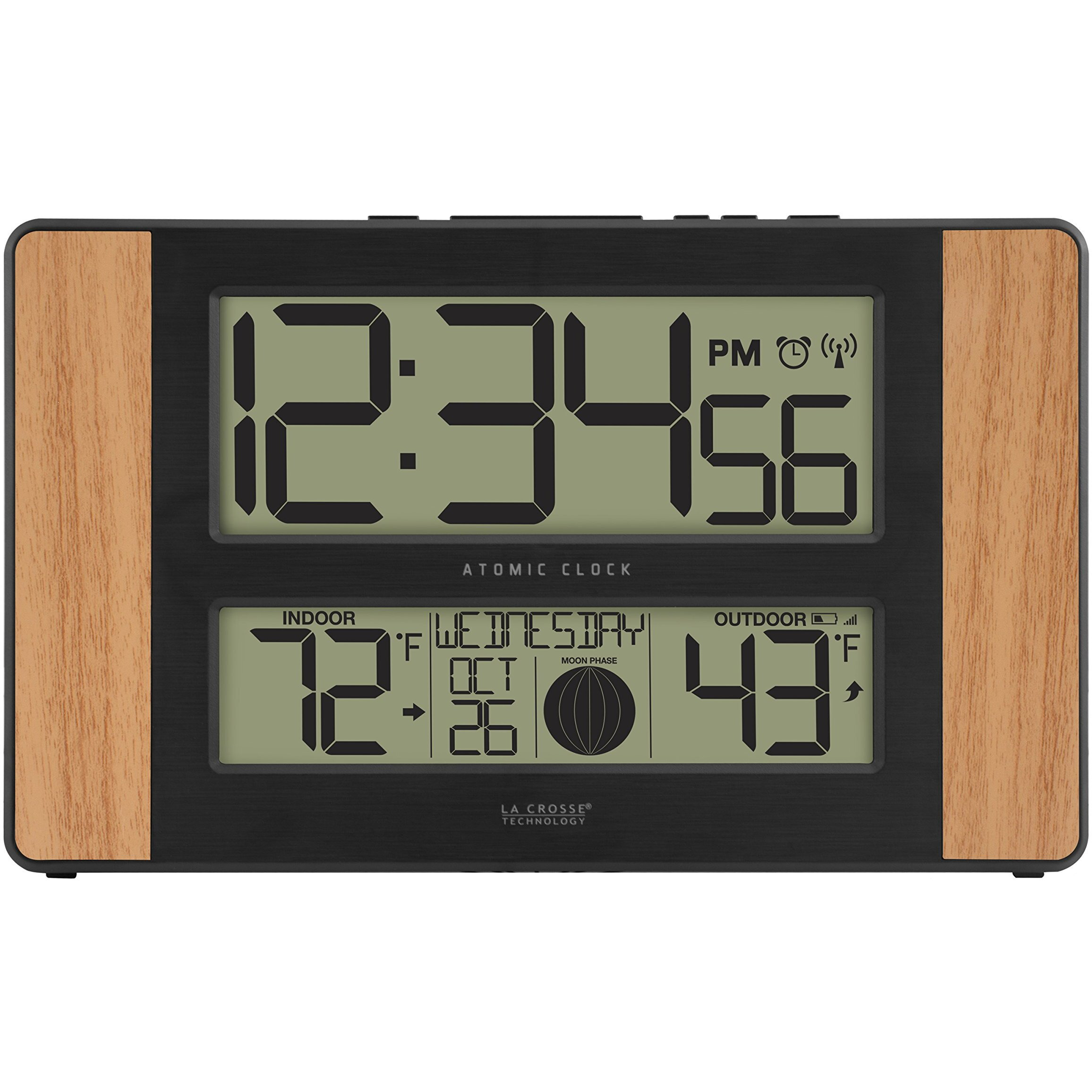 La Crosse Technology Atomic Digital Clock With Outdoor Temperature, Wood Oak, 0