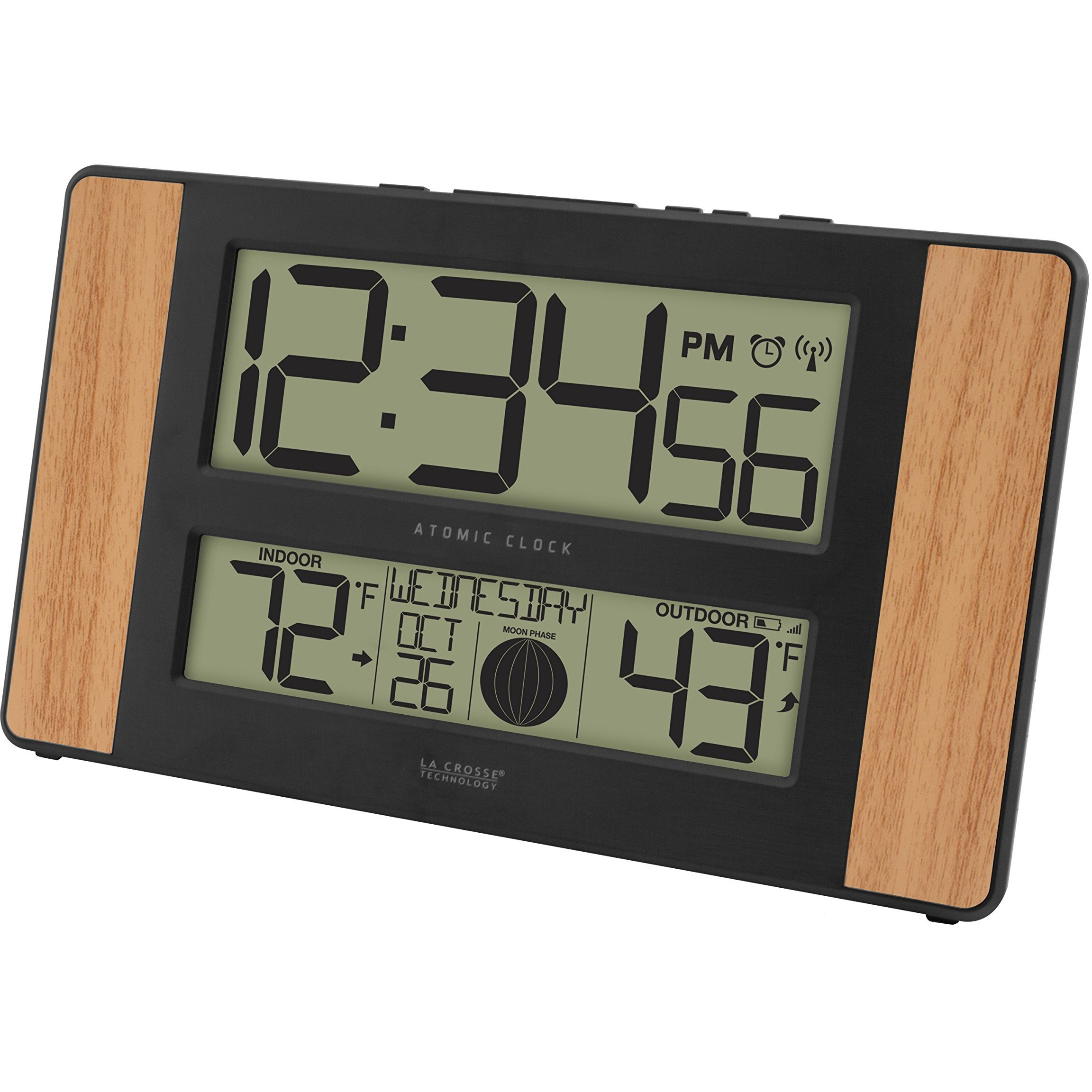 La Crosse Technology Atomic Digital Clock With Outdoor Temperature, Wood Oak, 0