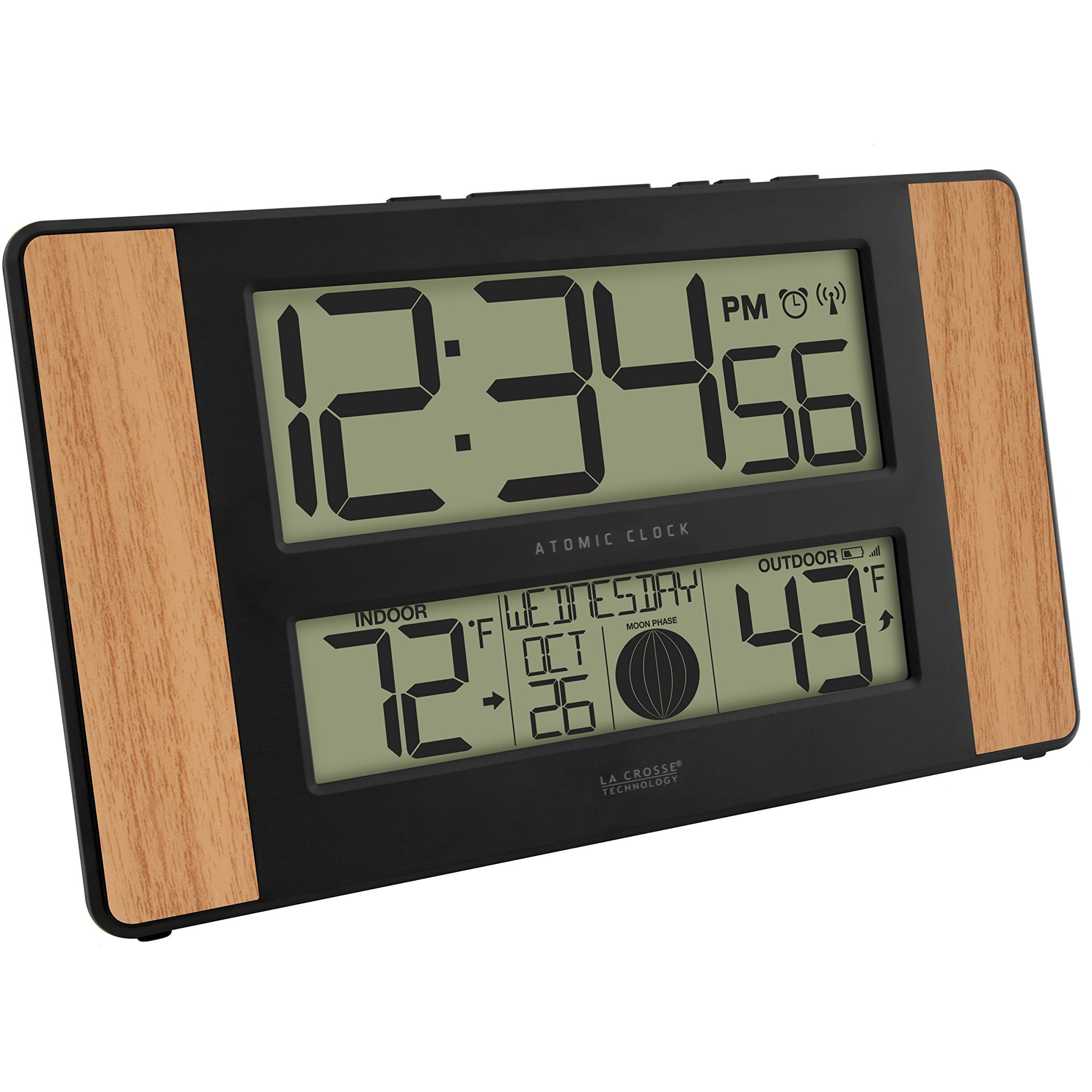 La Crosse Technology Atomic Digital Clock With Outdoor Temperature, Wood Oak, 0