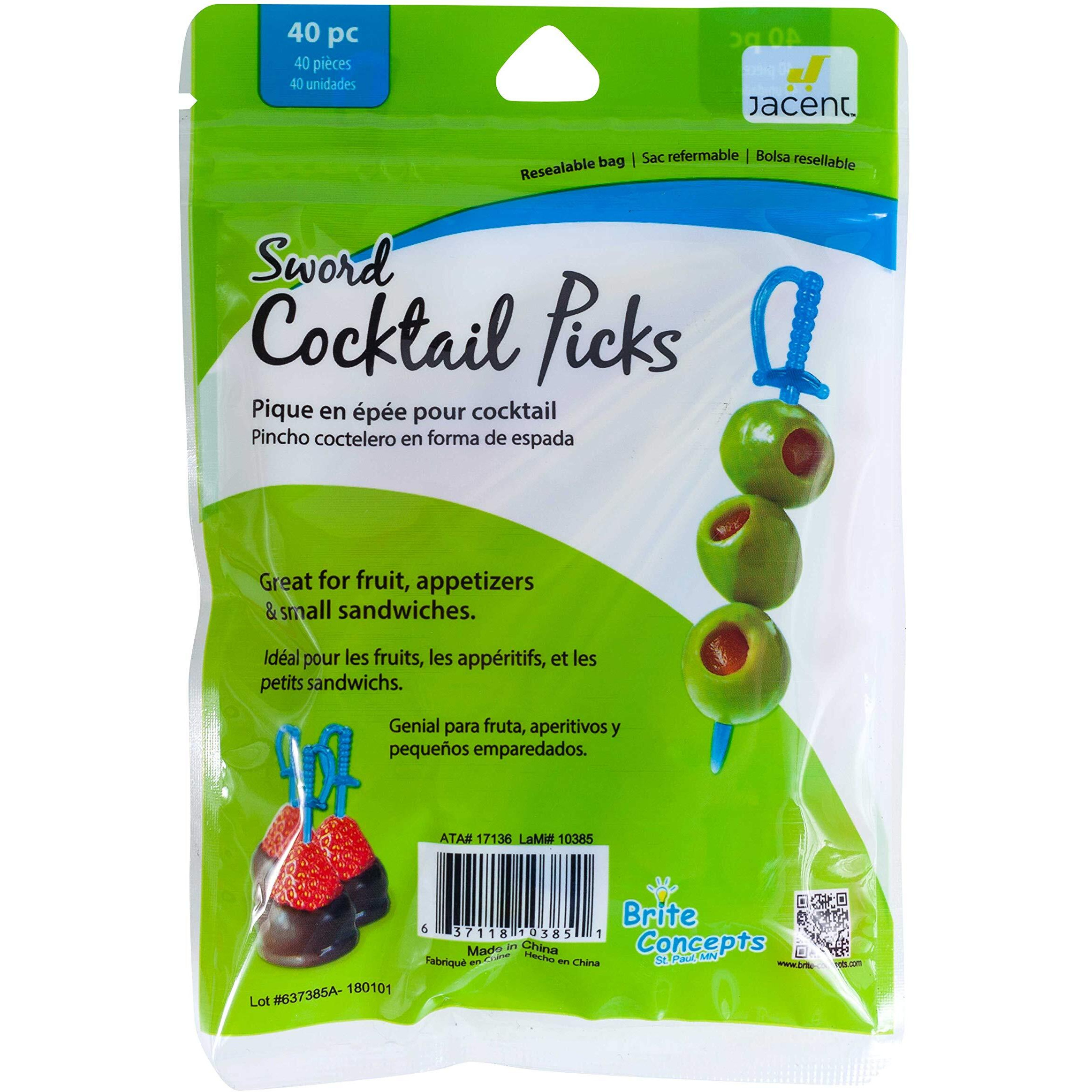 Jacent Multicolored Plastic Sword Appetizer Cocktail Picks, 40 Count Per Pack, 1-Pack