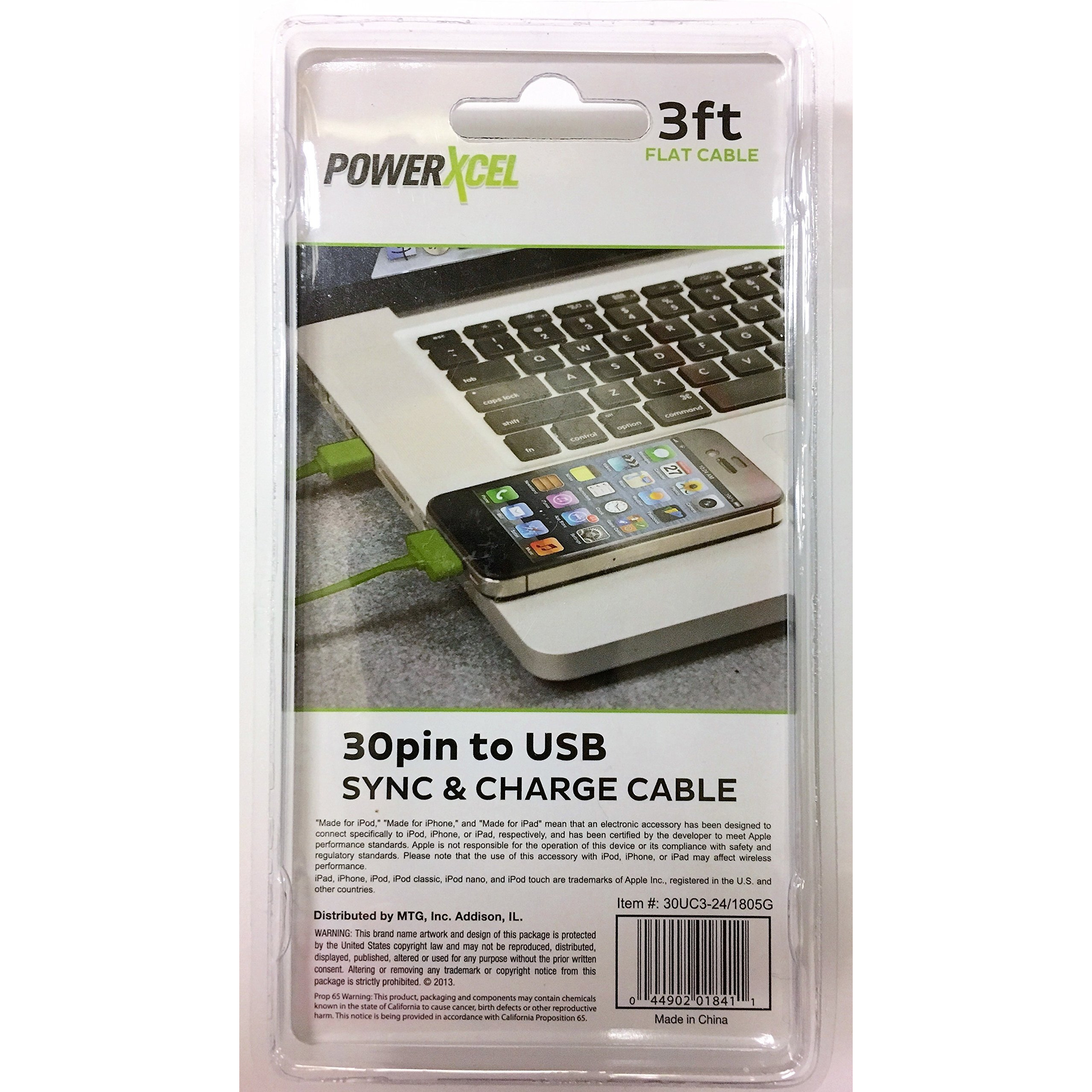 30 Pin To Usb 3Ft Flat Tangle Free Data Sync And Charge Cable For Ipod, Iphone, Ipad, Green