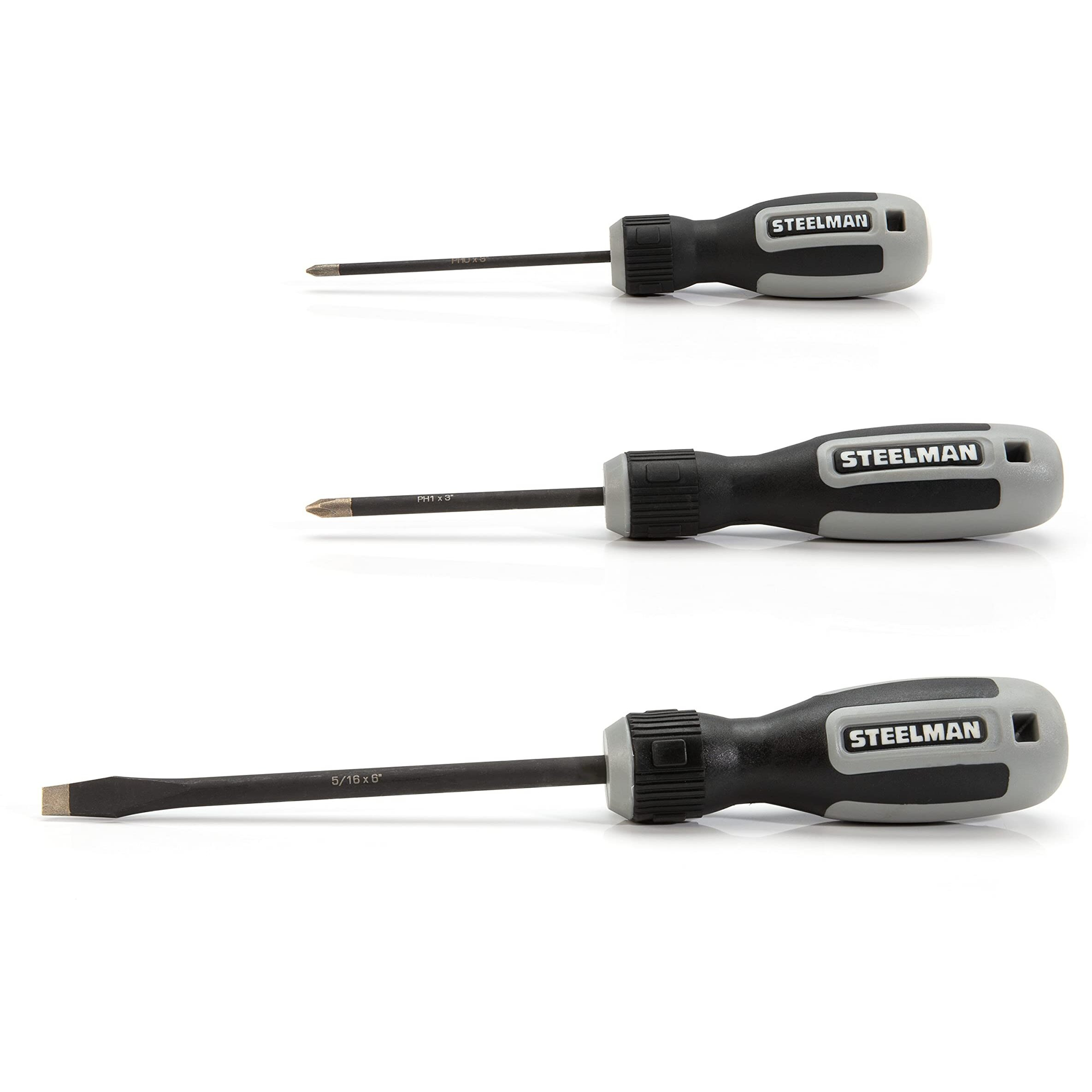 Steelman 8-Piece Diamond Tip Screwdriver Set, Variety Of Slotted And Phillips Sizes, Magnetized Tips, Durable Steel, Rust-Resistant Black Oxide Coating