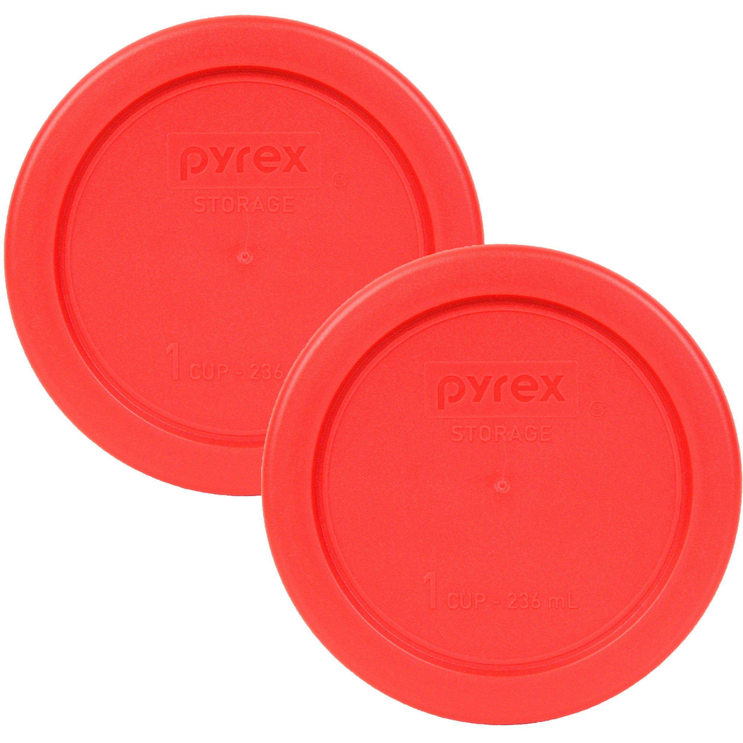 Pyrex Bundle - 2 Items 7202-Pc 1-Cup Red Plastic Food Storage Lids Made In The Usa