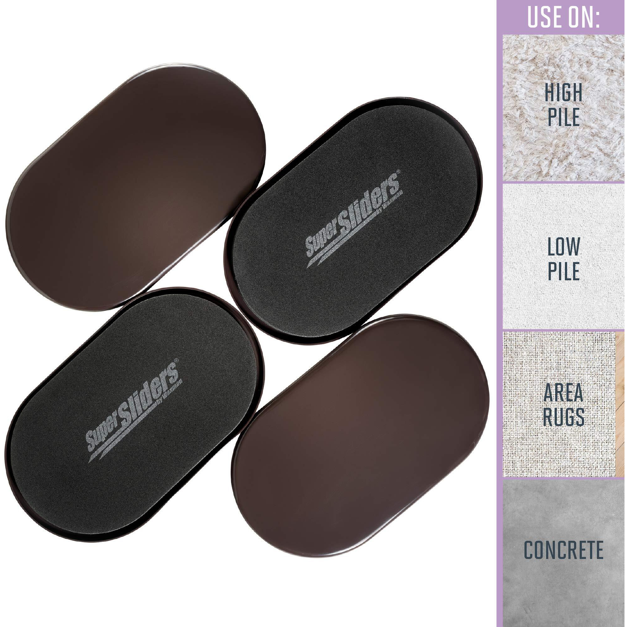 Super Sliders 5 3/4"" X 9 1/2"" Oval Reusable Furniture Sliders For Carpet - Effortless Moving And Surface Protection, Brown (4 Pack)