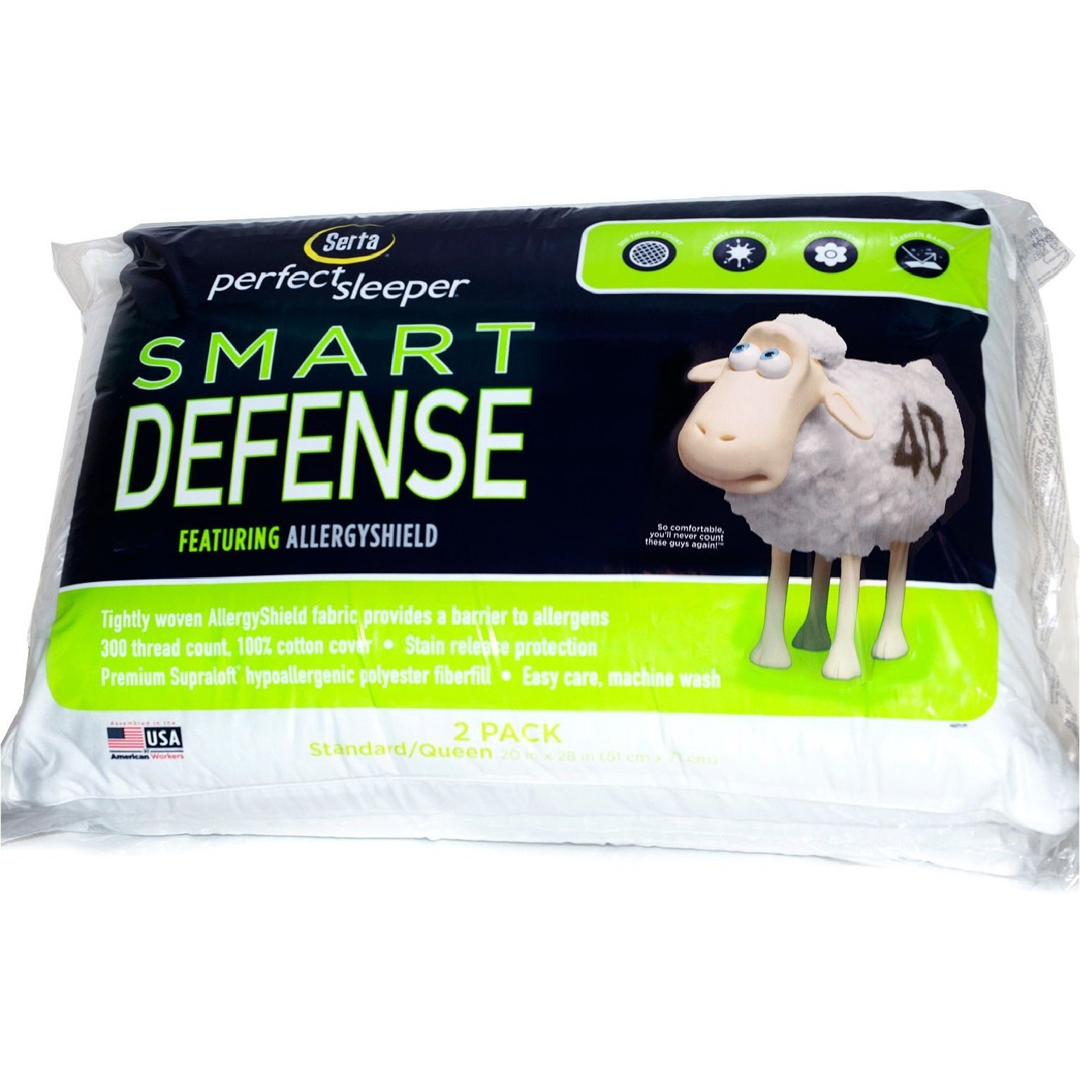 Serta Perfect Sleeper Standard/Queen Bed Pillows 300 Thread Count Recycled - 2 Pack