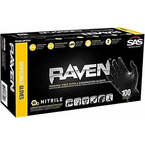 Raven 66519 Sas Safety Powder-Free Nitrile Disposable Glove, X-Large, 7 Mil Thick, Pack Of 100