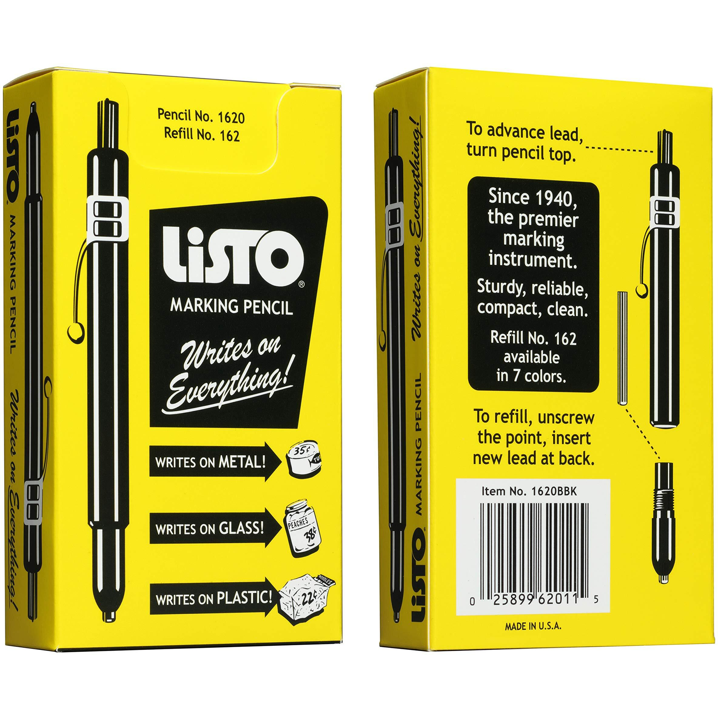 Listo 1620 - Box Of 12 - Black Color - China Markers/Grease Pencils/China Marking/Pencils/Wax Pencils - Made In Usa