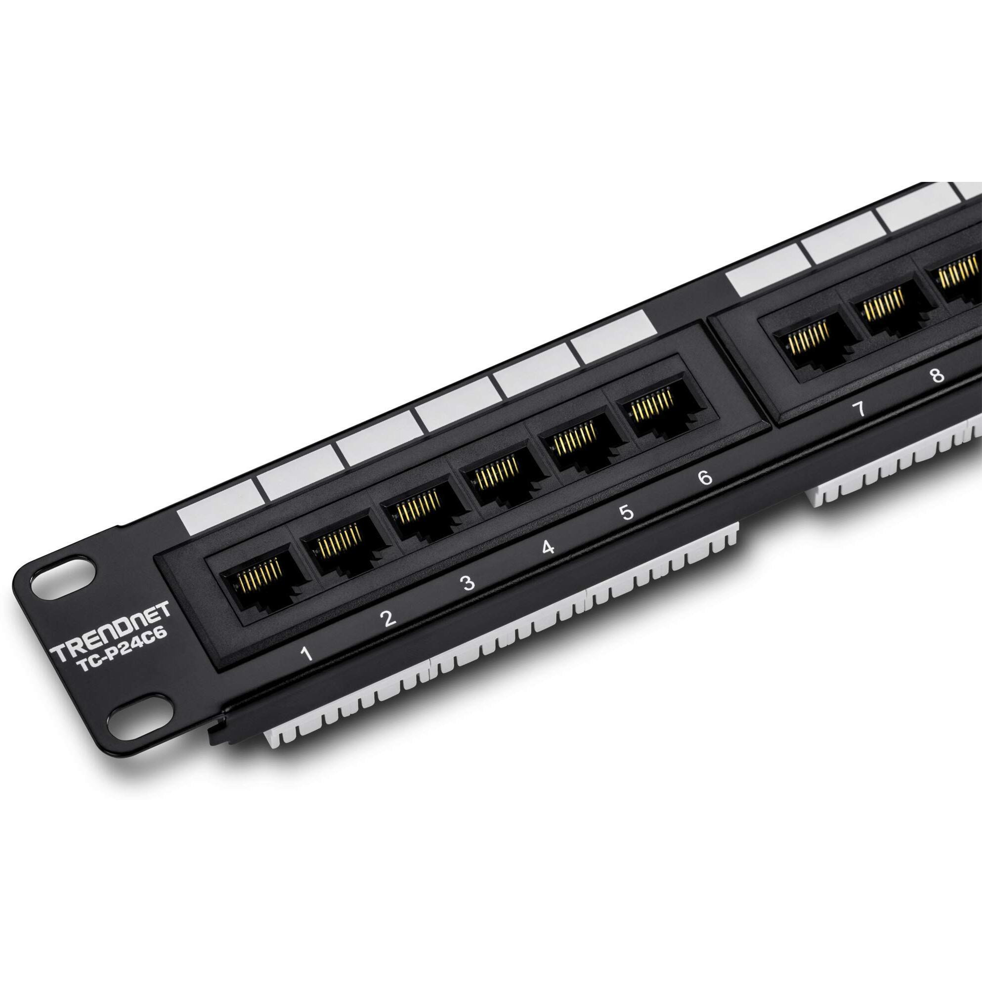 Trendnet 24-Port Cat6 Unshielded Patch Panel, Wallmount Or Rackmount, Compatible With Cat3,4,5,5E,6 Cabling, For Ethernet, Fast Ethernet, Gigabit Applications, Black, Tc-P24C6