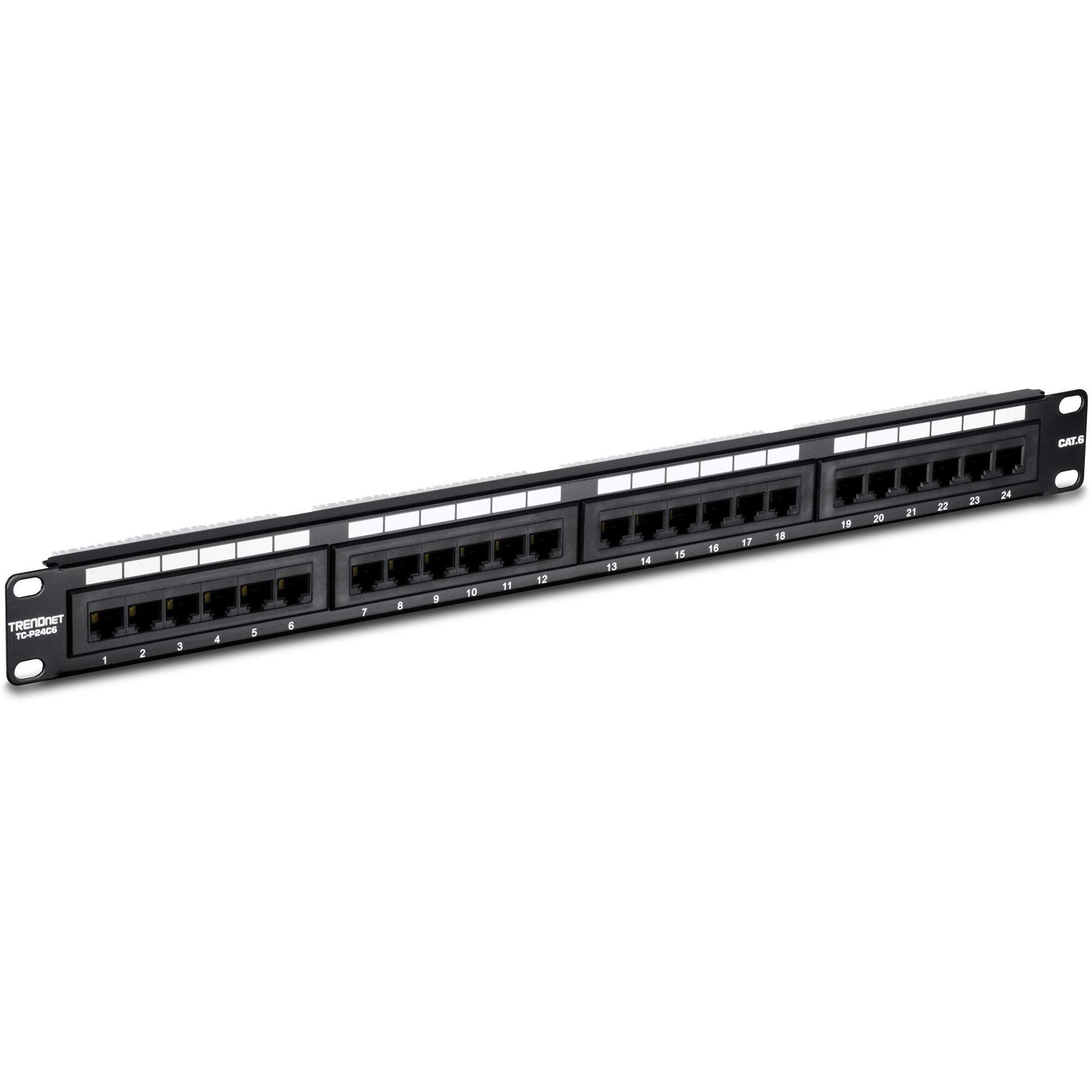Trendnet 24-Port Cat6 Unshielded Patch Panel, Wallmount Or Rackmount, Compatible With Cat3,4,5,5E,6 Cabling, For Ethernet, Fast Ethernet, Gigabit Applications, Black, Tc-P24C6