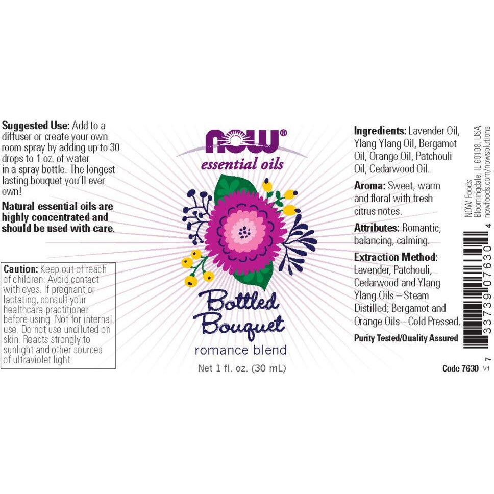 Now Essential Oils, Bottled Bouquet Oil Blend, Floral Aromatherapy Scent, Blend Of Pure Essential Oils, Vegan, Child Resistant Cap, 1-Ounce