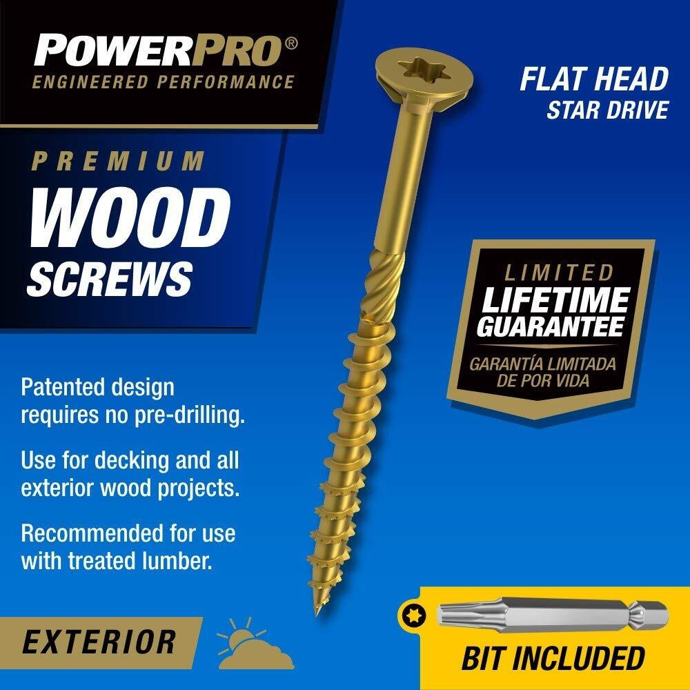 Power Pro 48618 Wood Screws, 10 X 6"", Premium Outdoor Deck Screws, Rust Resistant, Epoxy Coated Bronze, 5Lb Tub, 177 Pcs