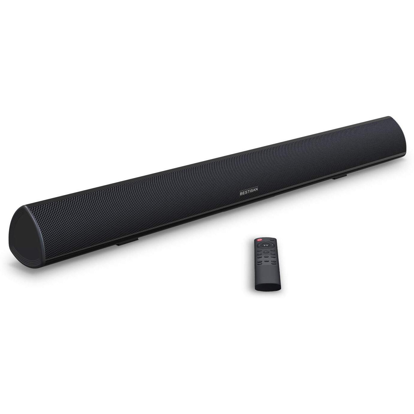 Bestisan Soundbar, Tv Sound Bar With Wired Hdmi And Wireless Bluetooth 5.0 Home Theater System (28 Inch, Enhanced Bass Technology, 3-Inch Drivers, Bass Adjustable, Wall Mountable, Dsp)