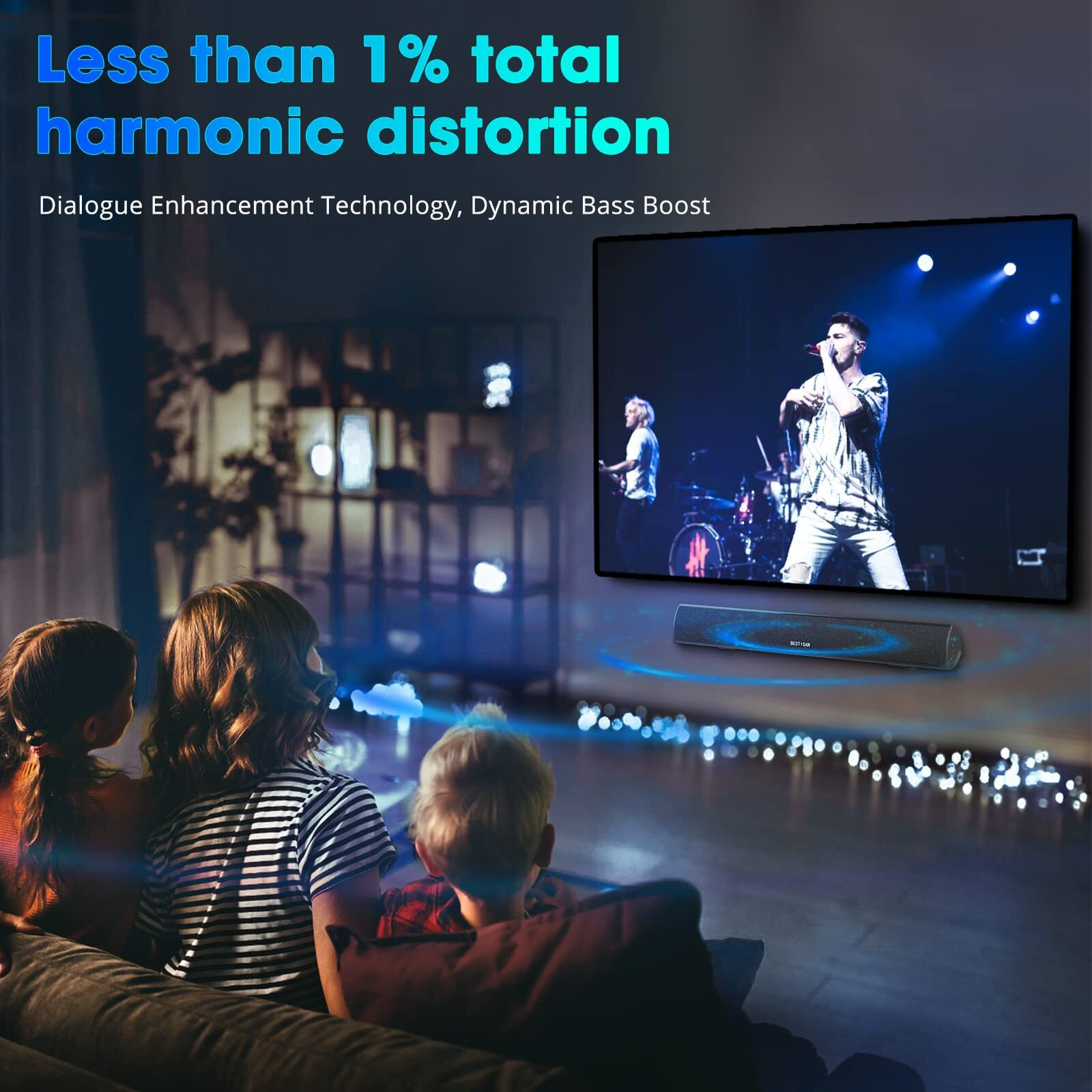 Bestisan Soundbar, Tv Sound Bar With Wired Hdmi And Wireless Bluetooth 5.0 Home Theater System (28 Inch, Enhanced Bass Technology, 3-Inch Drivers, Bass Adjustable, Wall Mountable, Dsp)