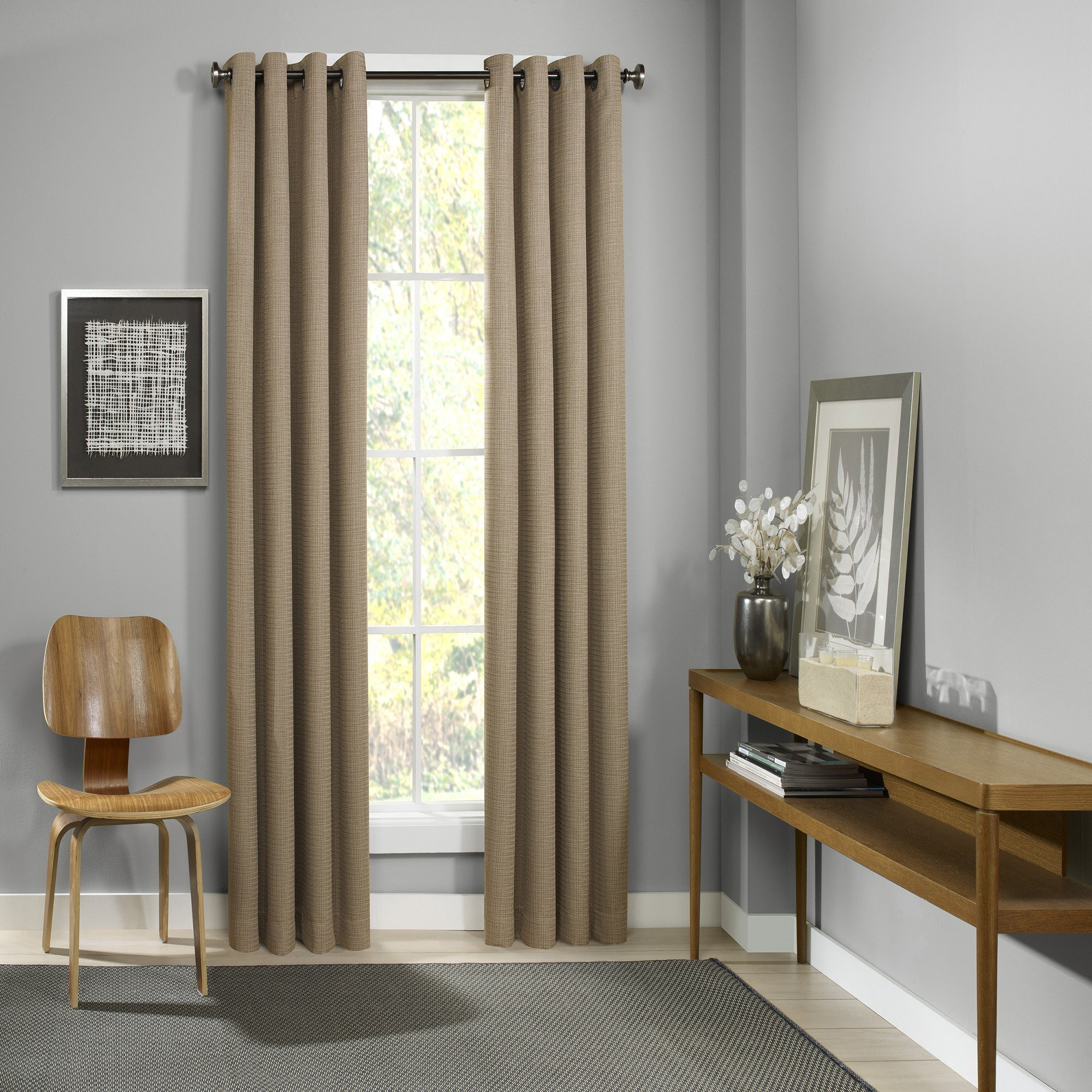 Eclipse Blackout Curtains For Bedroom - Palisade 52"" X 84"" Insulated Darkening Single Panel Grommet Top Window Treatment Living Room, Clay