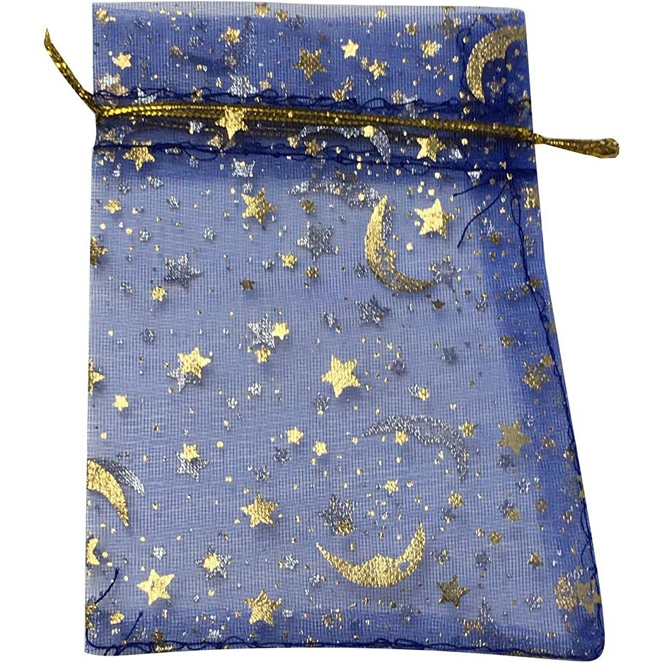 Sungulf 100Pcs Sheer Organza Drawstring Pouches Stars And Moon Wedding Gift Bags Blue Color 4X5 Inches