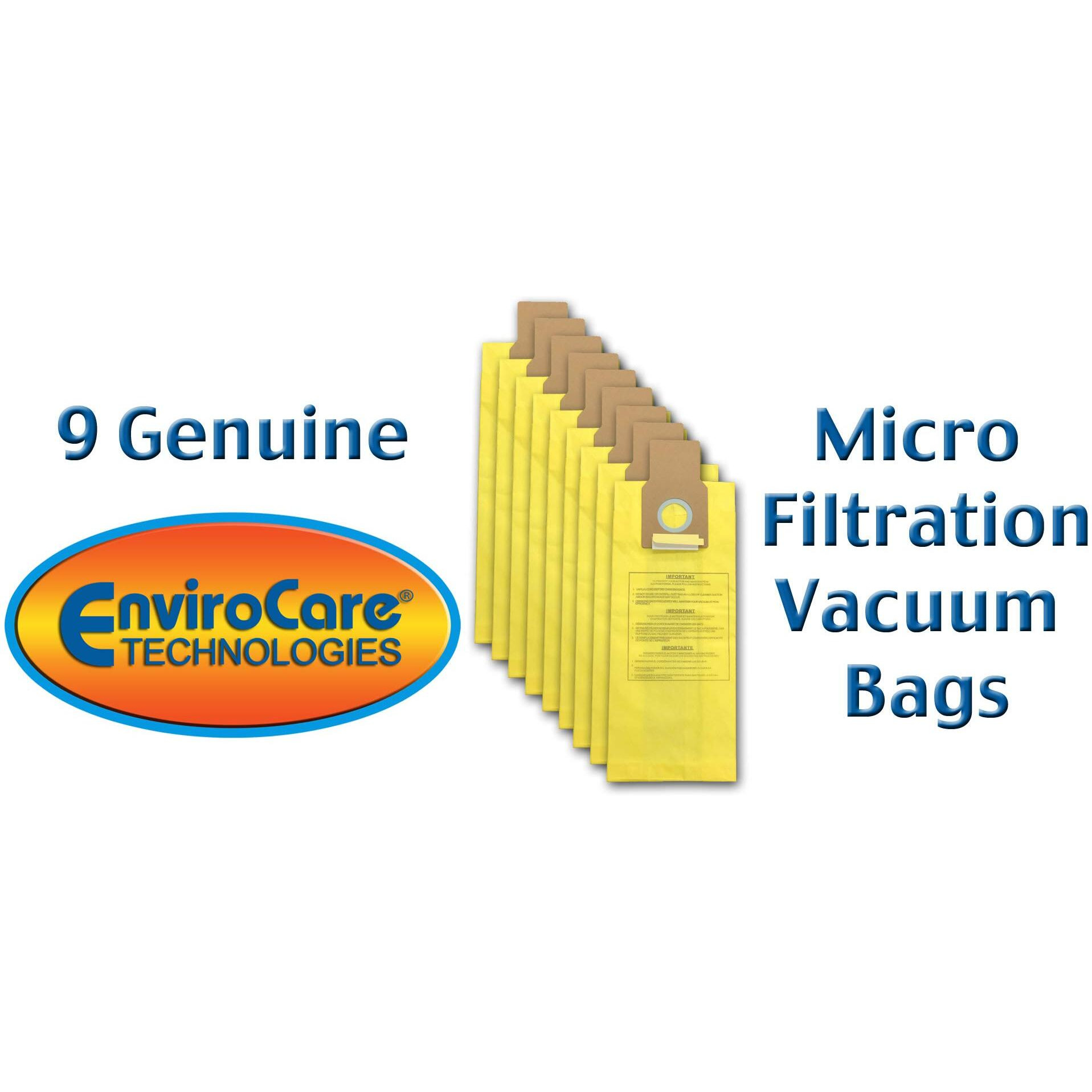 Envirocare Replacement Micro Filtration Vacuum Cleaner Dust Bags Made To Fit Kenmore Upright Type U/L/O 50688 And 50690, Panasonic Type U-2, Miele Type Z. 9 Pack