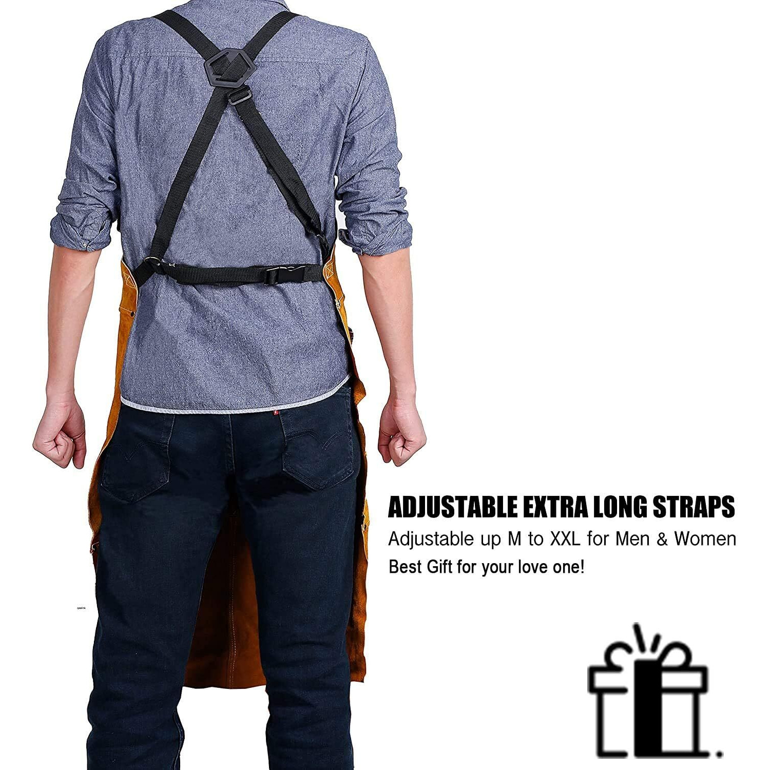 Qeelink Leather Welding Apron With 6 Pockets - Heat & Flame-Resistant Apron, 24'' X 42'', Adjustable M To Xxxl