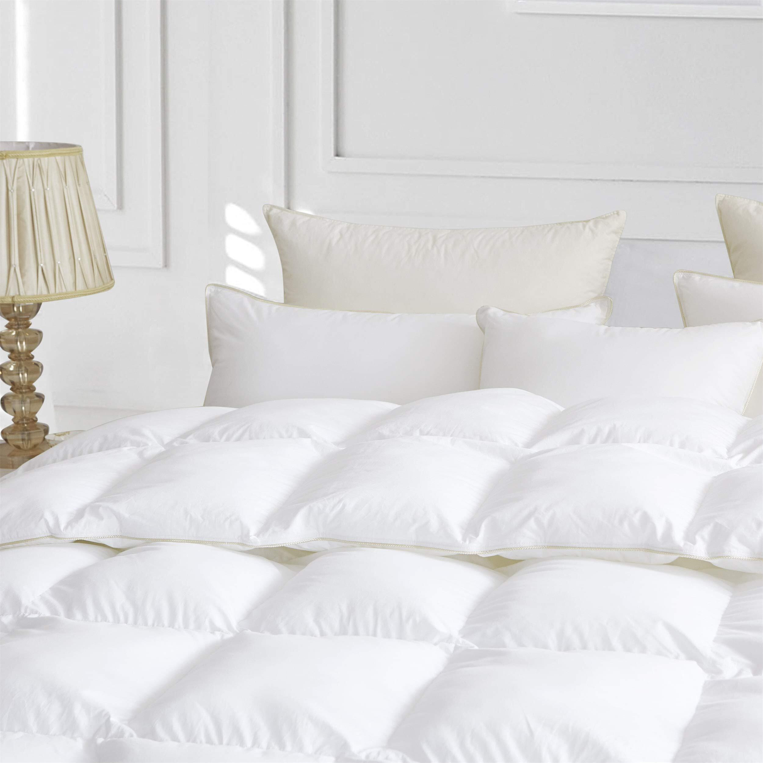 Luxurious 800 Thread Count Hungarian Goose Down Comforter Duvet Insert - King/Cal King Size, 75 Oz. Fill Weight, Premium Baffle Box, 100% Egyptian Cotton Cover (White)
