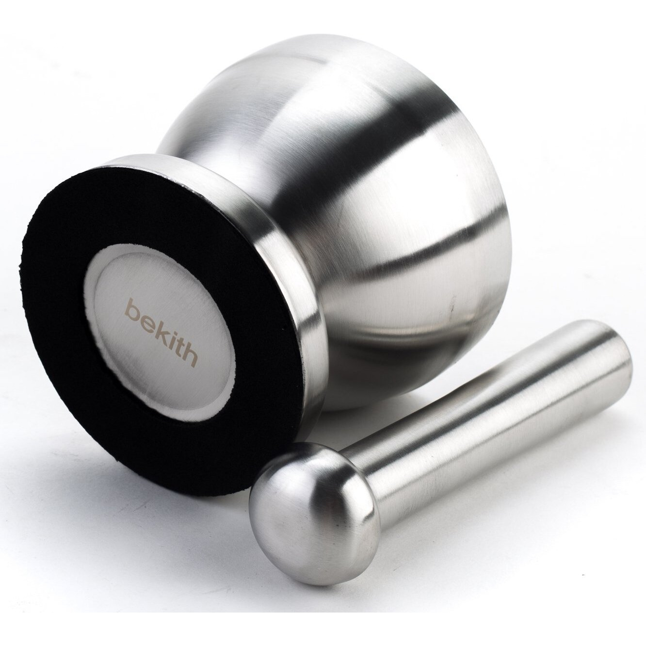 Bekith Mortar And Pestle Sets 18/8 Brushed Stainless Steel Spice Grinder Pill Crusher Molcajete Herb Bowl