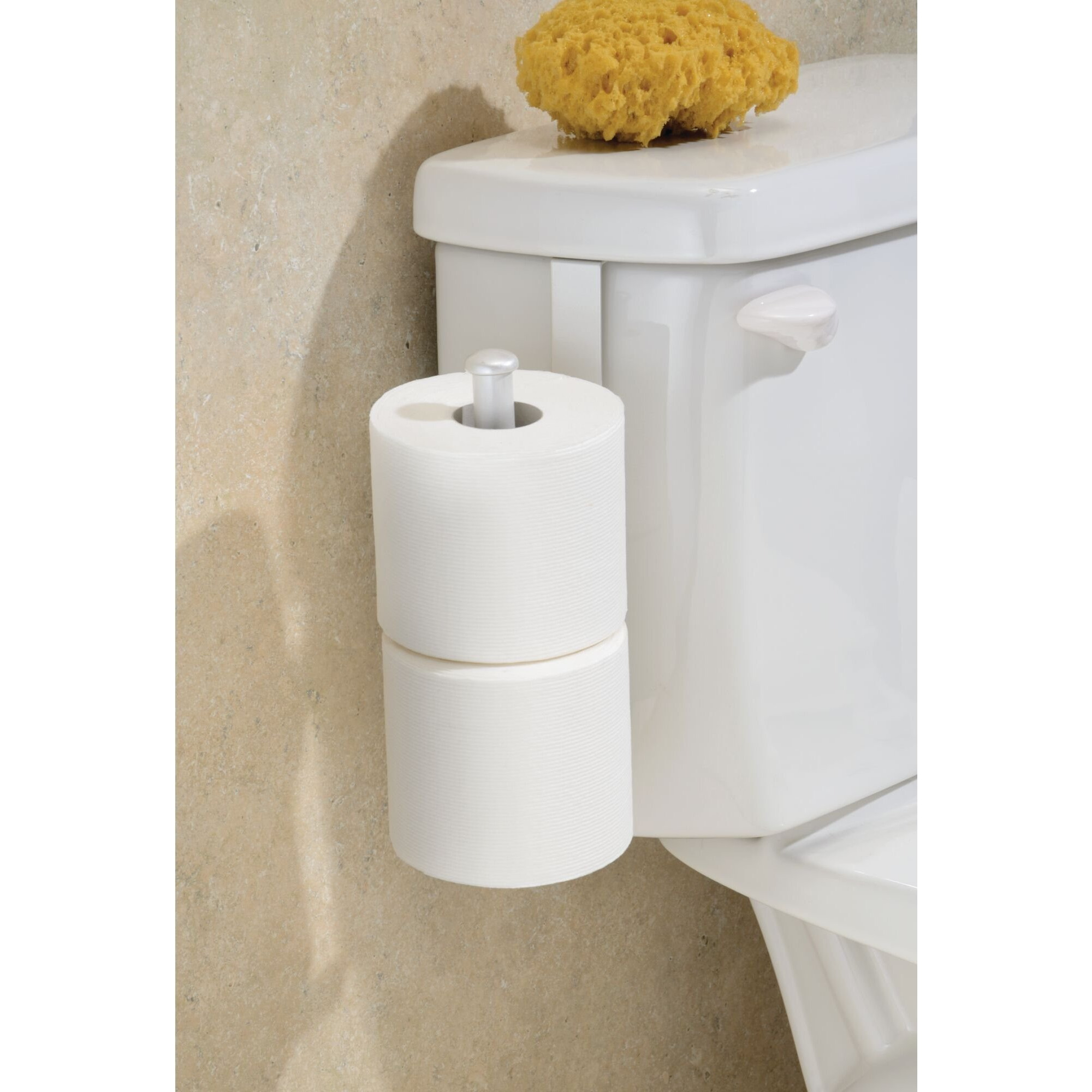Idesign Classico Metal Toilet Paper Reserve, Over The Tank Tissue Organizer For Bathroom Storage, 2"" X 4.5"" X 10.75"", Pearl White