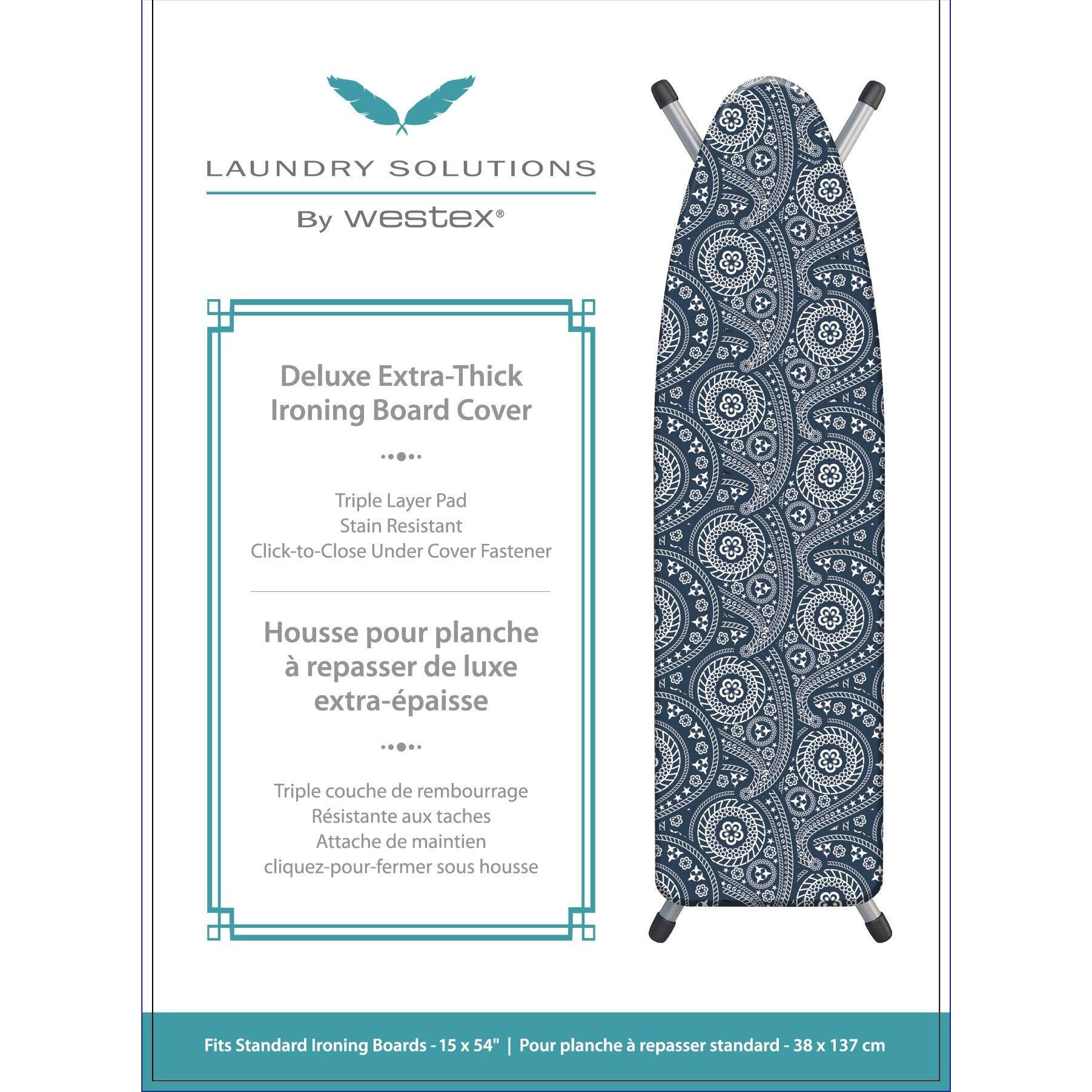 Westex Paisley Heavy Duty Ironing Board Cover And Pad, Thick 3-Layer Stain Resistant Padding, Elasticized Skirt, Click-To-Close Fastener, 15 X 54 Inch (Board Not Included, Cover Only)