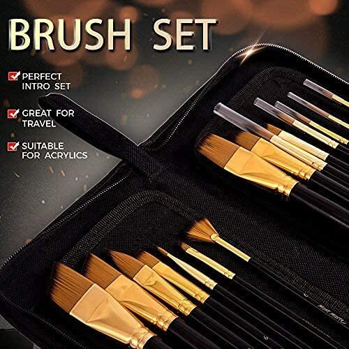 Mont Marte Art Paint Brushes Set, Great For Watercolor, Acrylic, Oil-15 Different Sizes Nice Gift For Artists, Adults & Kids