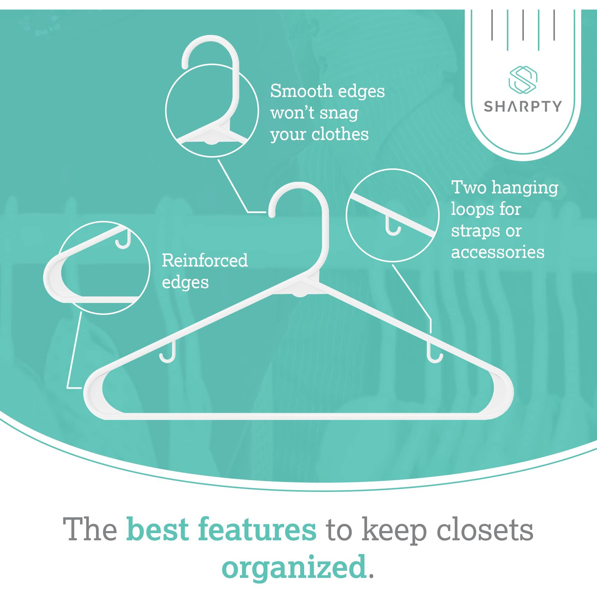 Sharpty Plastic Clothes Hangers - Adult Plastic Hanger - Heavy Duty - Clothing Hangers - Standard Hangers For Clothes - Space Saving Hangers - Ideal For Shirt, Dresses, Coat Hangers (60-Pack, White)