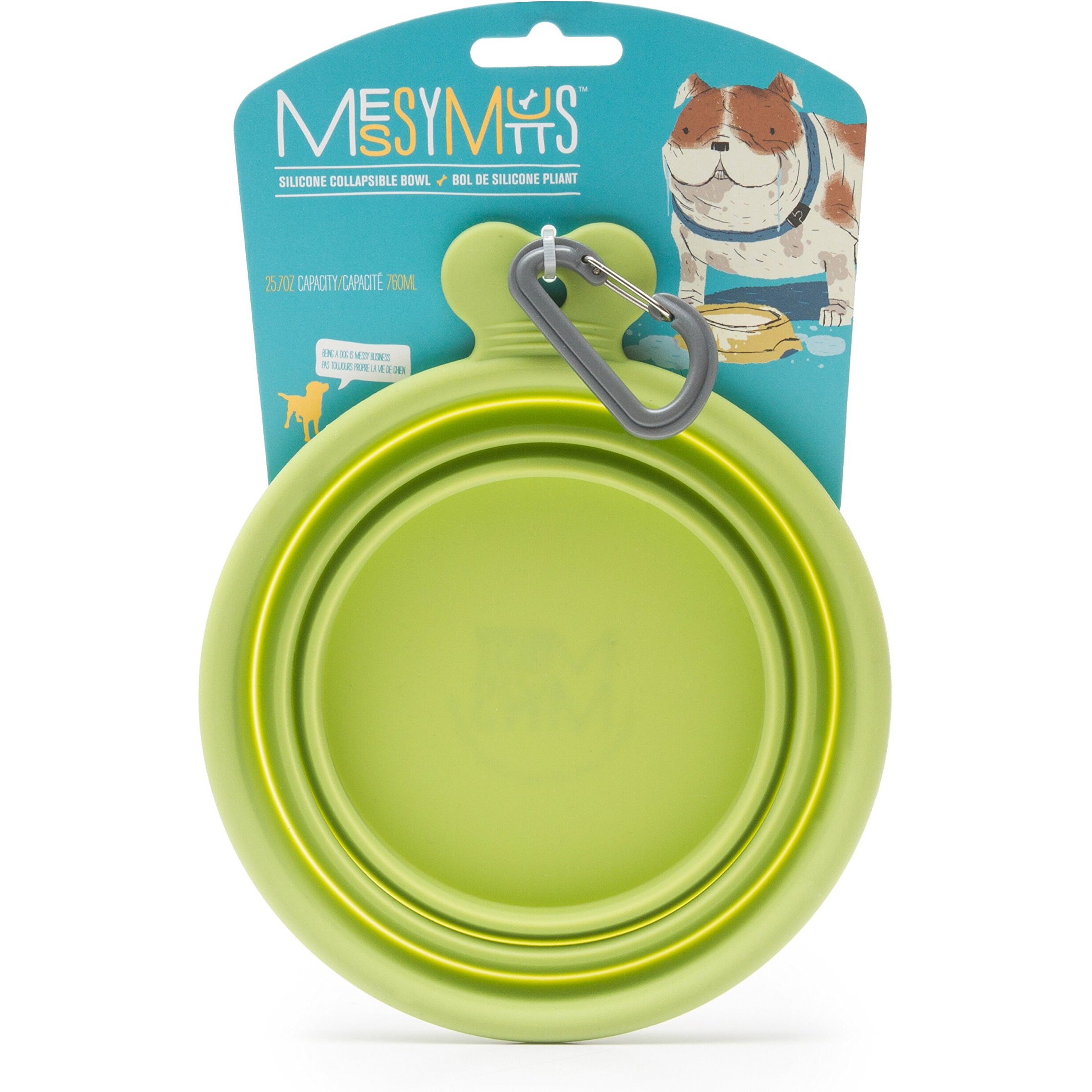 Messy Mutts Silicone Collapsible Bowl | Pet Travel Necessity | Portable Water Or Food Dish | Pop Up Watering Bowl | Camping, Hiking, Walking Accessory | Large, 3 Cups | Green