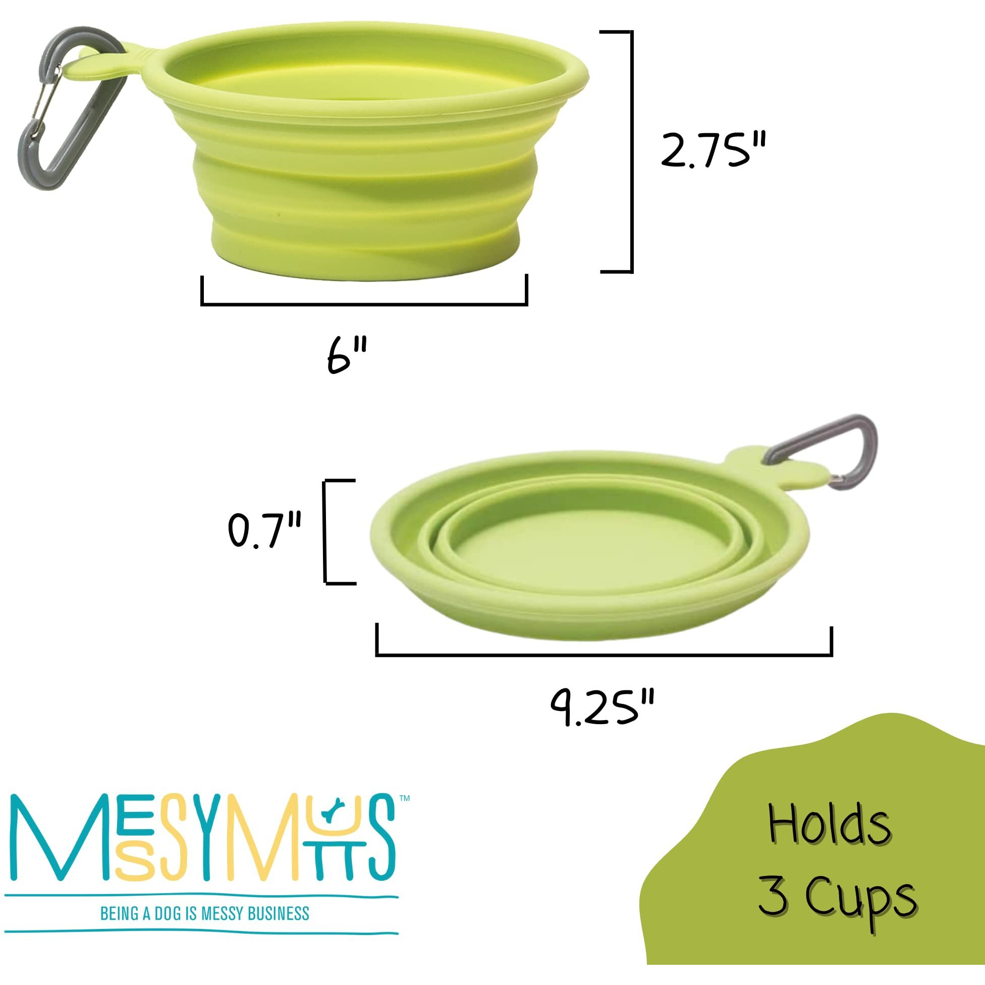 Messy Mutts Silicone Collapsible Bowl | Pet Travel Necessity | Portable Water Or Food Dish | Pop Up Watering Bowl | Camping, Hiking, Walking Accessory | Large, 3 Cups | Green