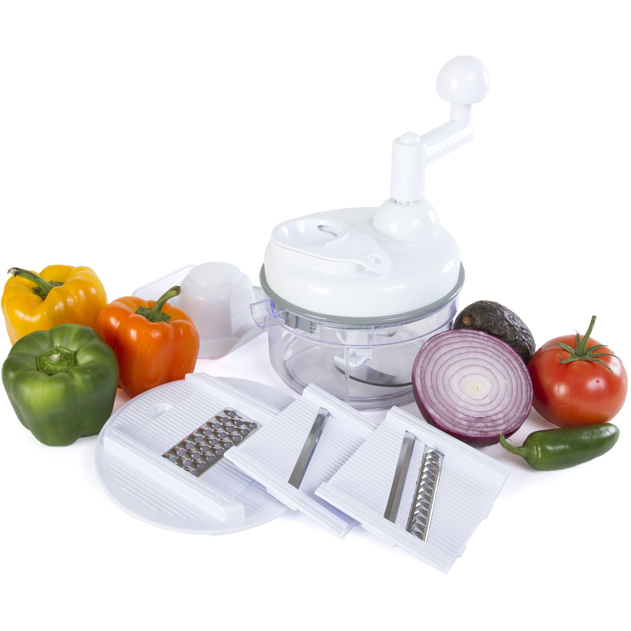 Kitchen + Home Manual Food Chopper - 5 In 1 Miracle Chopper, Salsa Maker, Blender, Slicer, Shredder And Julienne - As Seen On Tv Manual Food Processor