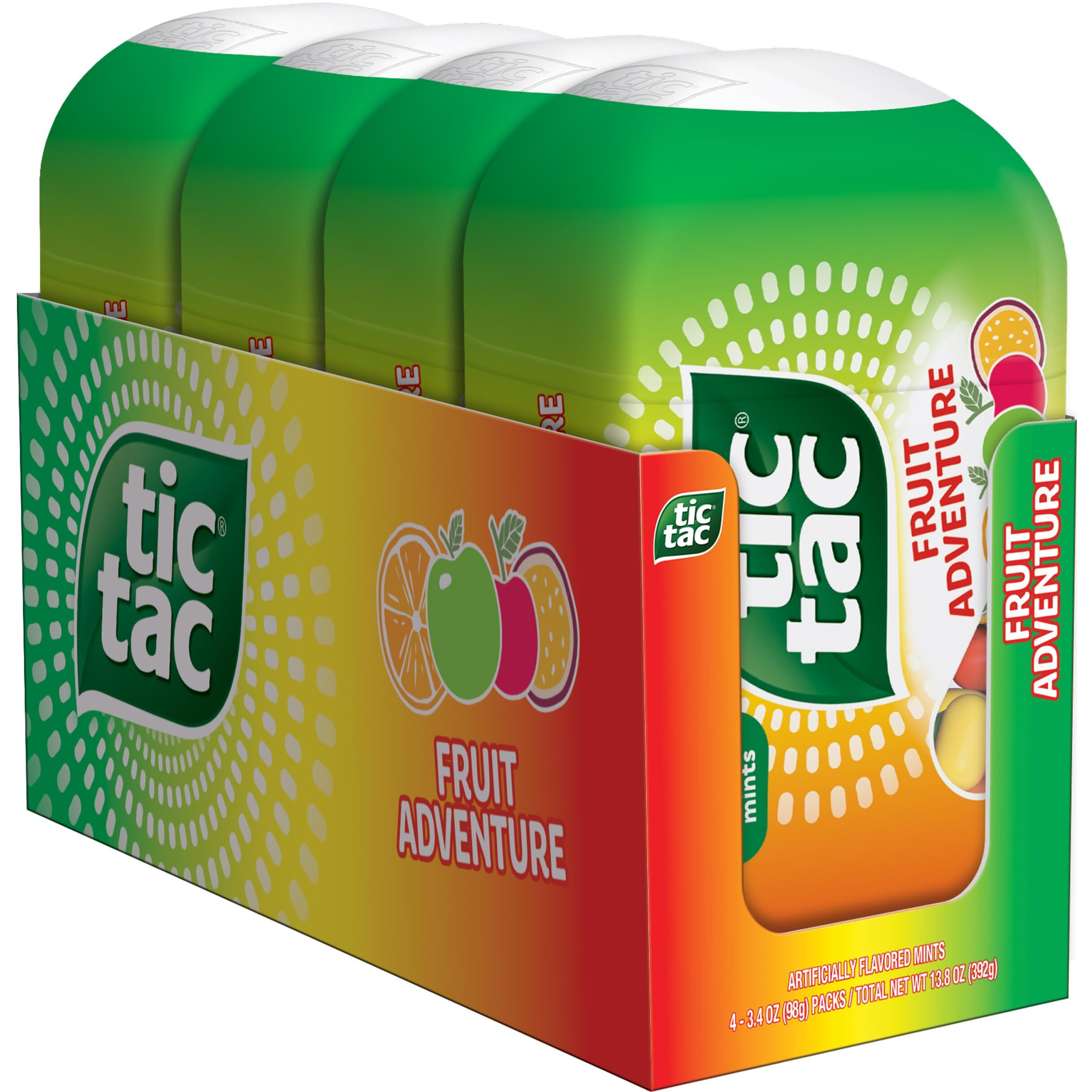 Tic Tac Fruit Adventure Mints, 4 Count, On-The-Go Refreshment, 3.4 Oz Each