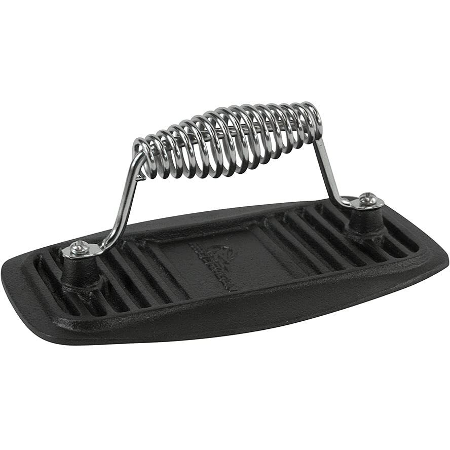 Bbq Dragon Cast Iron Press - Heavy-Duty Burger & Bacon Press, Ideal For Grilling, Paninis, & Steaks - Removes Unwanted Fat, Pre-Seasoned, 2.9 Lbs - Best Grill Accessory For Healthy Cooking