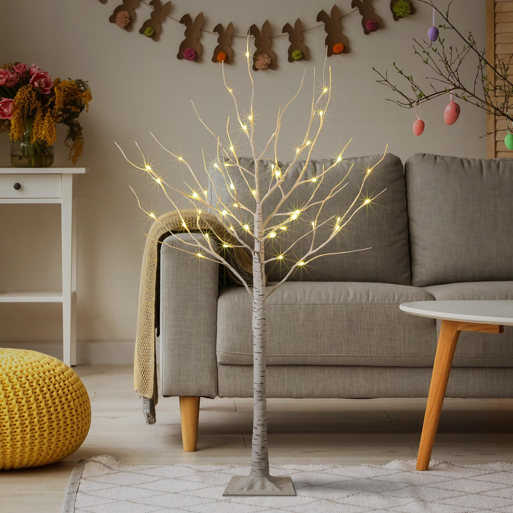 Lightshare 4 Feet Birch Tree, 48 Led Lights, Warm White, For Home, Festival, Party, And Christmas Decoration, Indoor And Outdoor Use