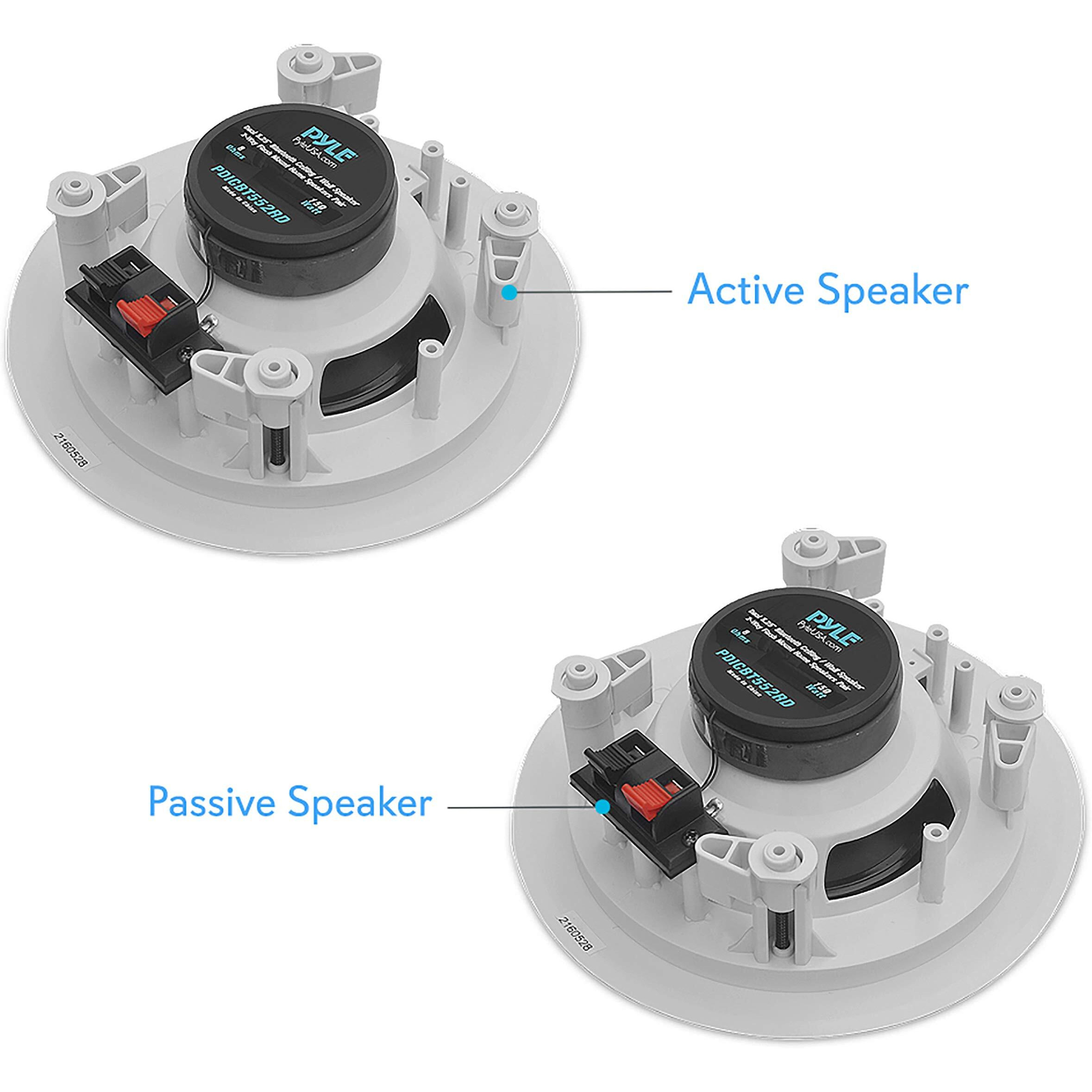 Pyle 5.25    Pair Bluetooth Flush Mount In-Wall In-Ceiling 2-Way Speaker System Quick Connections Changeable Round/Square Grill Polypropylene Cone & Polymer Tweeter Stereo Sound 150 Watt (Pdicbt552Rd)