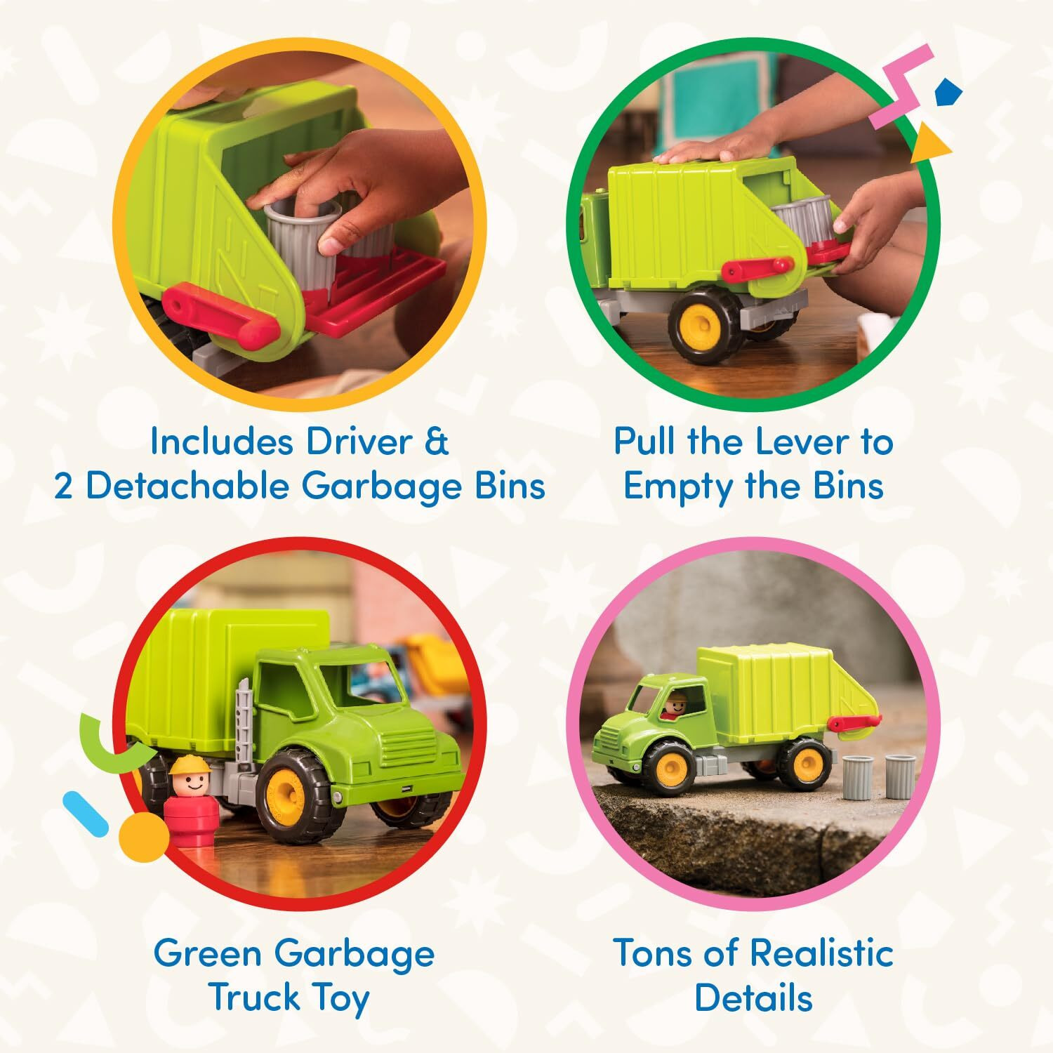 Battat - Green Recycling Truck - Classic Toddler Trucks - Eco-Friendly Toy - Soft Rubber Wheels - 18 Months + - Garbage Truck