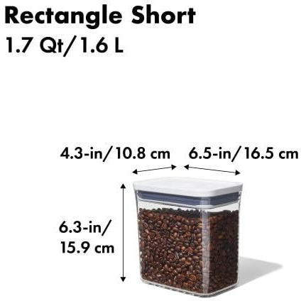 Oxo Good Grips Pop Container - Airtight 1.7 Qt For Coffee And More Food Storage, Rectangle, Clear