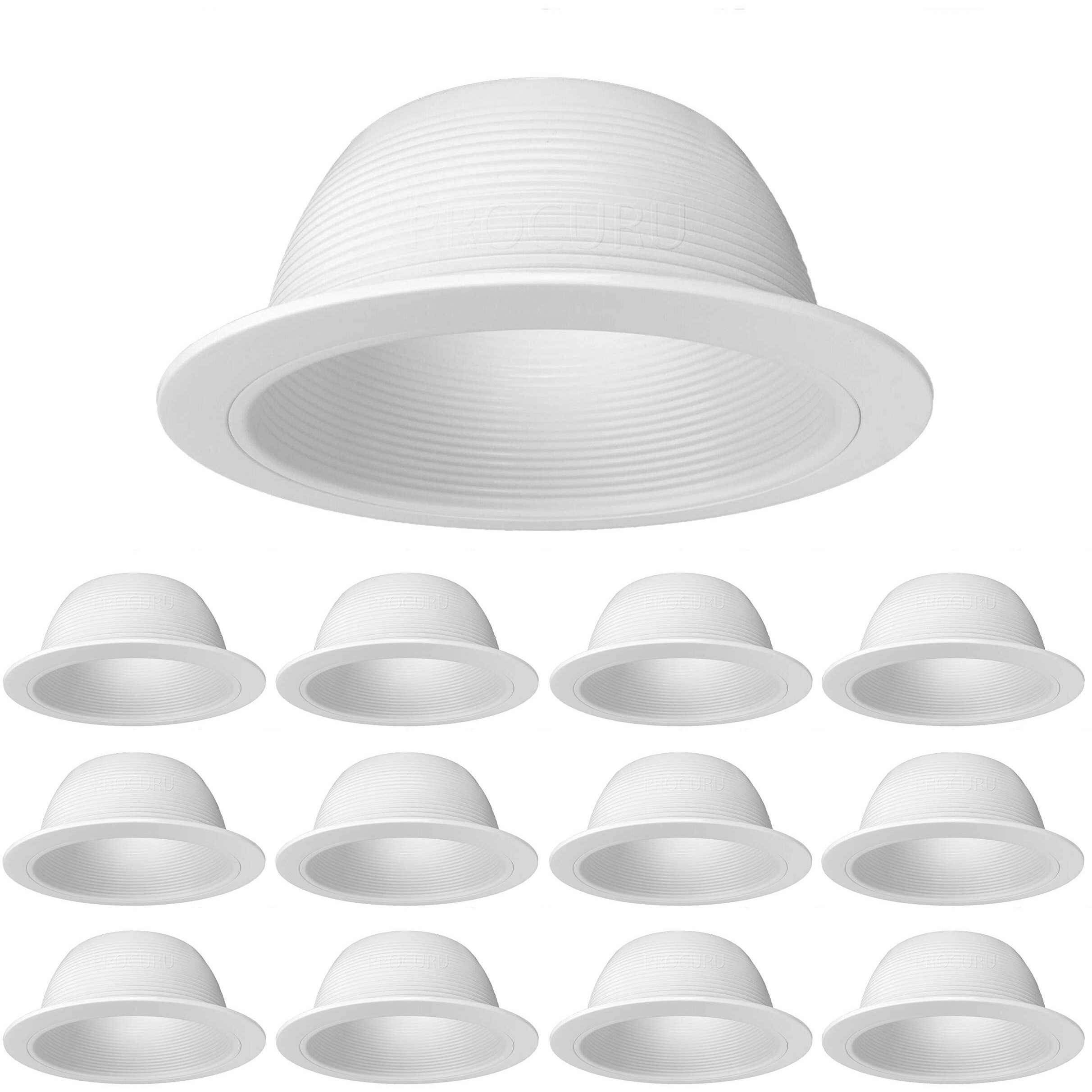 Procuru [12-Pack] 6"" Metal Recessed Can Light Trim Cover, Step Baffle With Ring, White (Trim Only, Bulb Not Included)