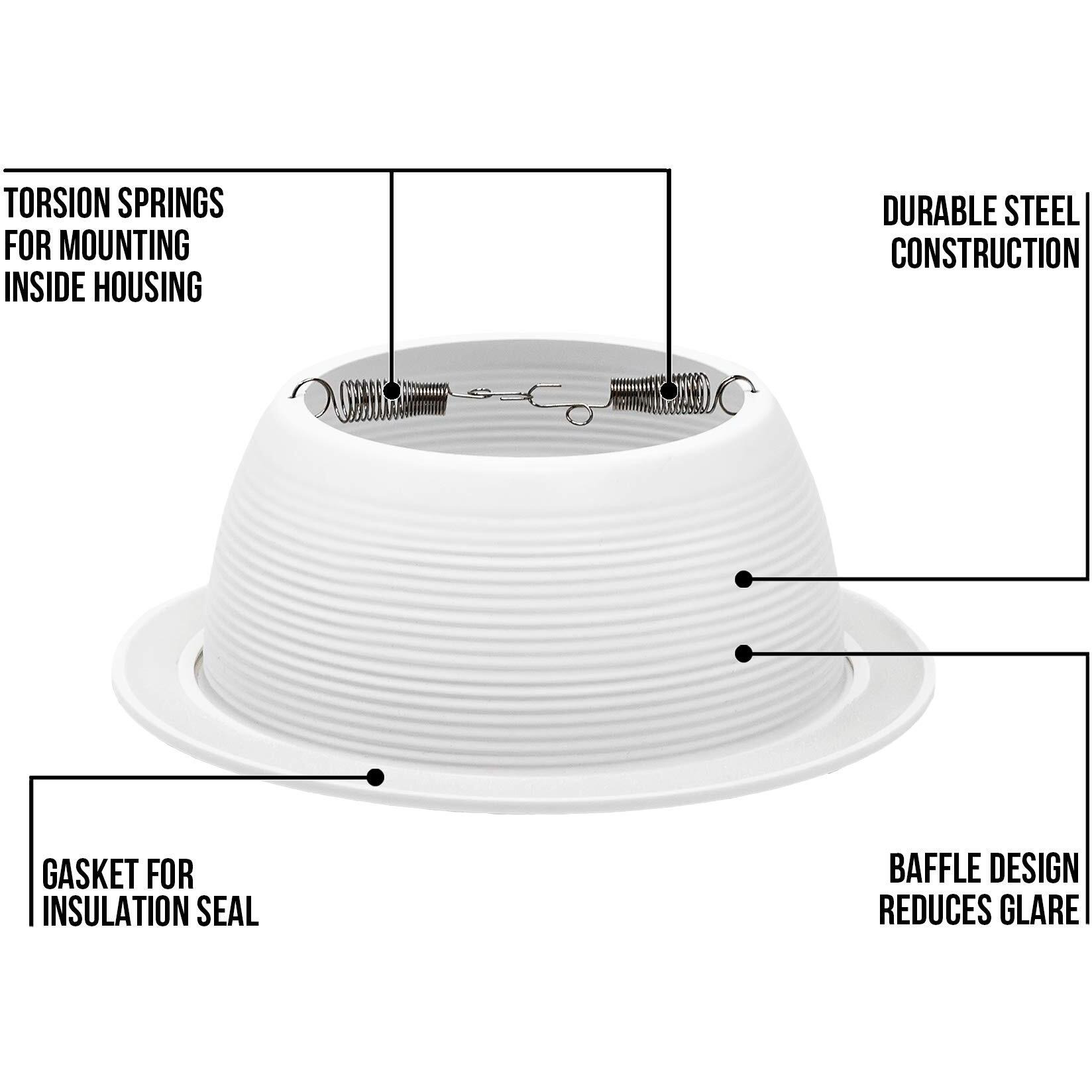 Procuru [12-Pack] 6"" Metal Recessed Can Light Trim Cover, Step Baffle With Ring, White (Trim Only, Bulb Not Included)