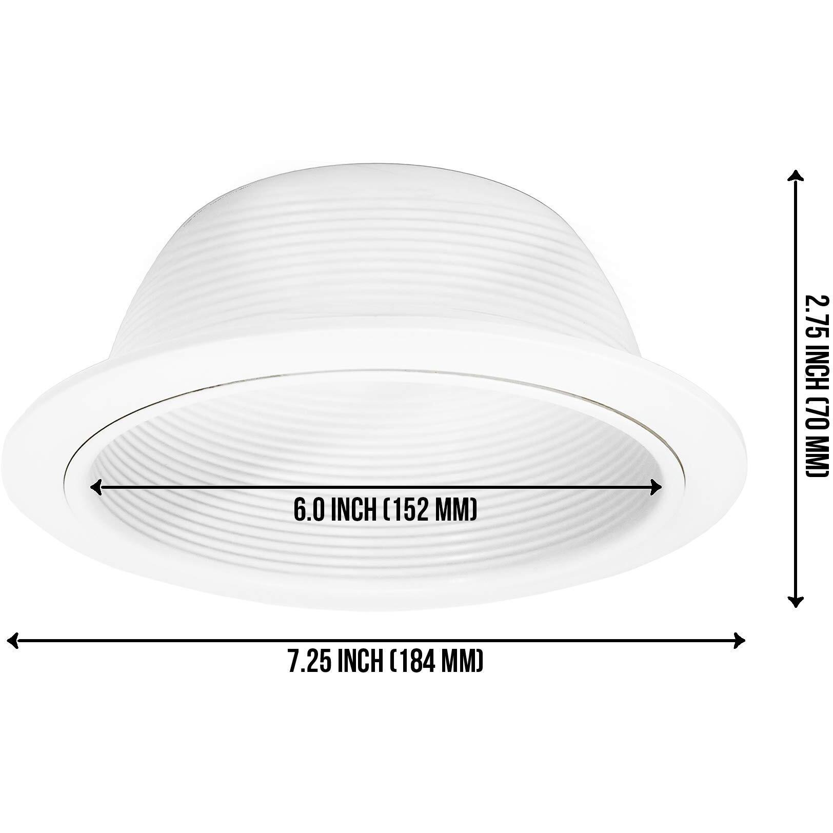 Procuru [12-Pack] 6"" Metal Recessed Can Light Trim Cover, Step Baffle With Ring, White (Trim Only, Bulb Not Included)