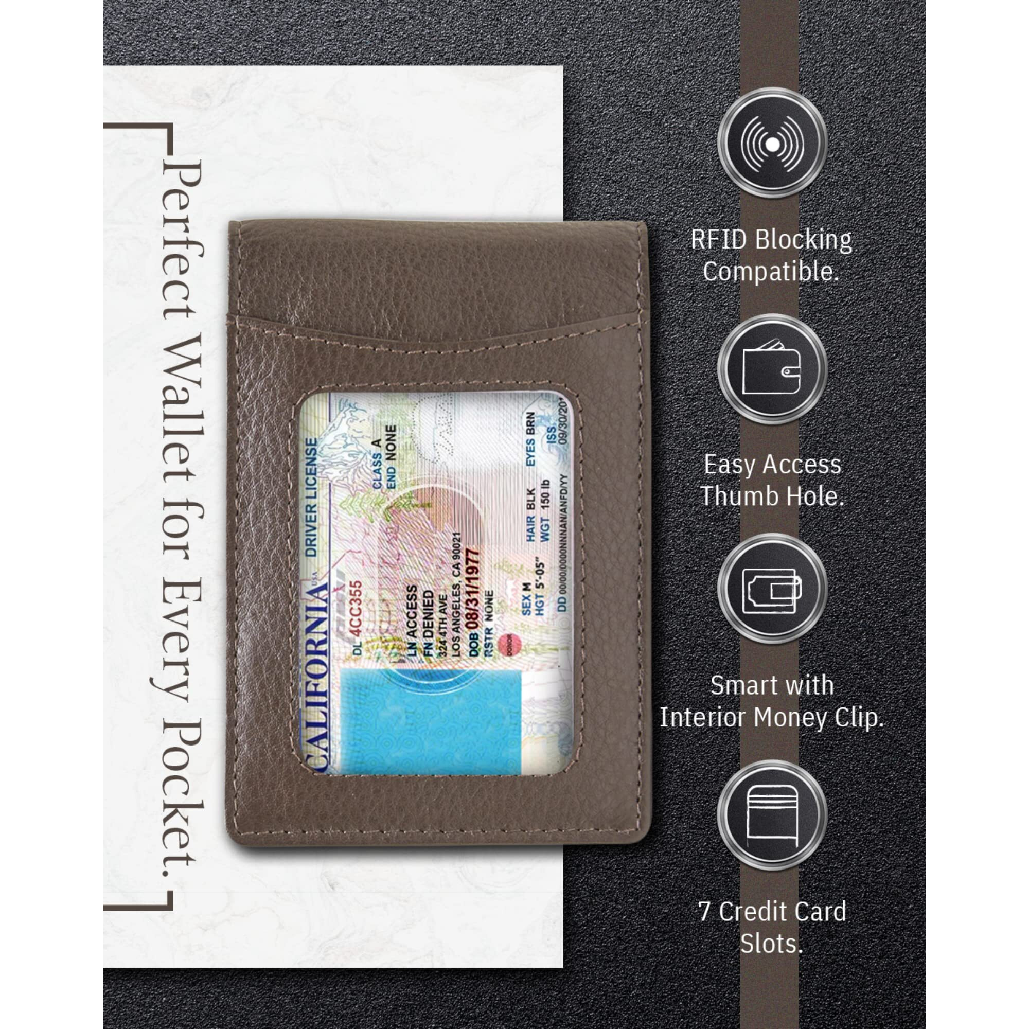 Access Denied Leather Money Clip Wallet For Men - Slim Bifold Mens Wallets Brown Rfid Front Pocket Thin Minimalist Credit Card Holder - Gifts For Men