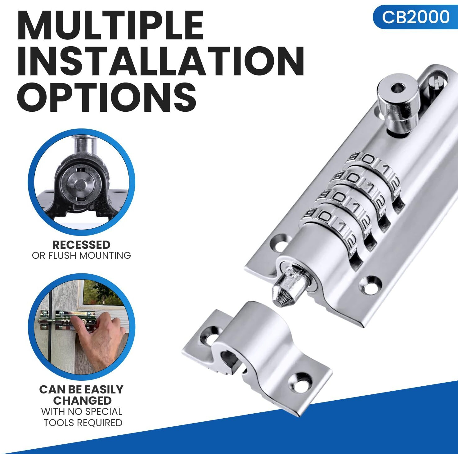 Combi-Bolt Cb2000-Chr Sliding Lock Combination Bolt, Chrome