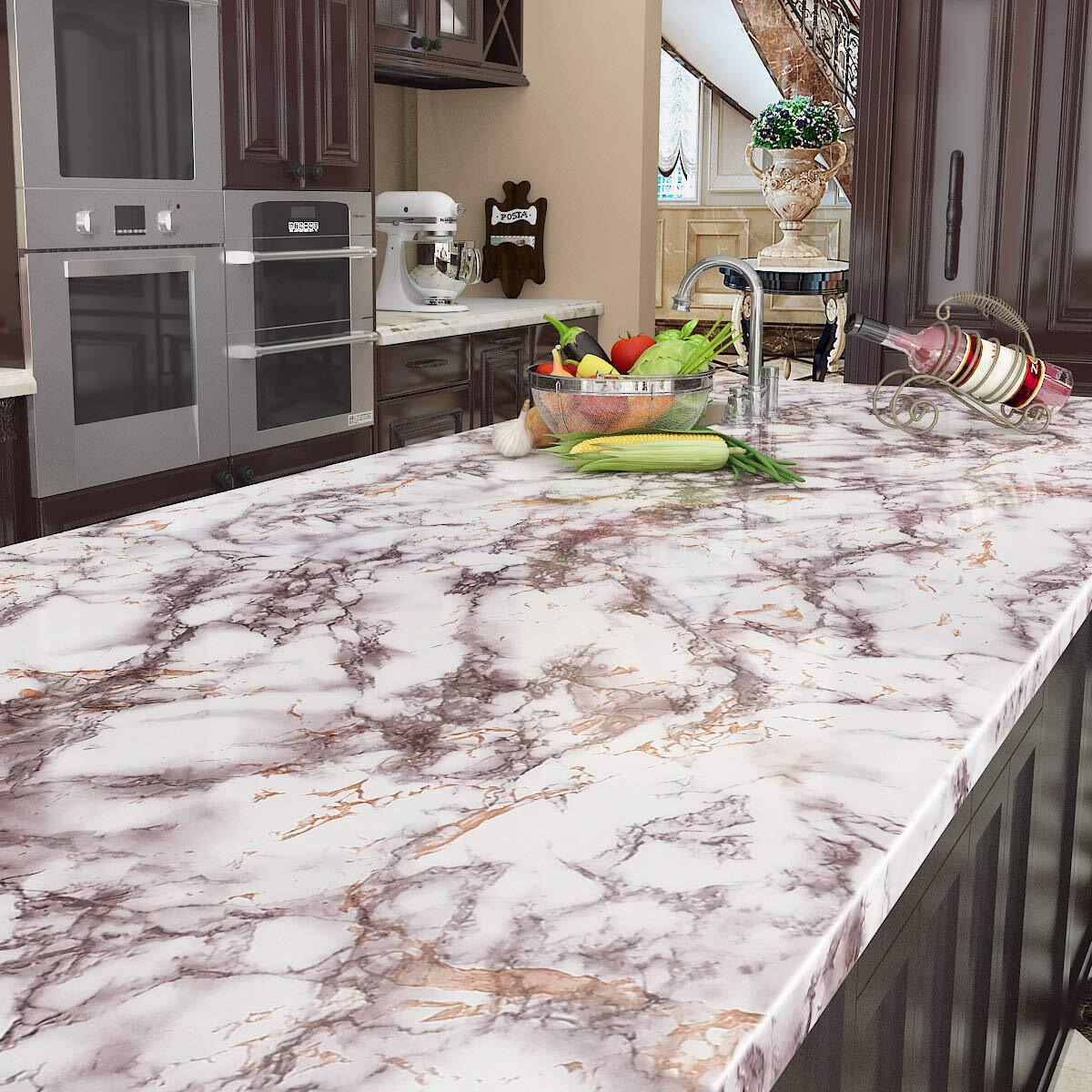 Livelynine Rose Marble Contact Paper Peel And Stick Countertops For Kitchen Waterproof Self Adhesive Wallpaper For Bathroom Table Countertop Contact Paper Desk Cover Counter Top Vinyl Wrap 15.8X78.8
