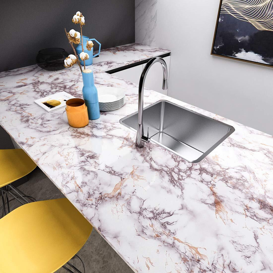 Livelynine Rose Marble Contact Paper Peel And Stick Countertops For Kitchen Waterproof Self Adhesive Wallpaper For Bathroom Table Countertop Contact Paper Desk Cover Counter Top Vinyl Wrap 15.8X78.8