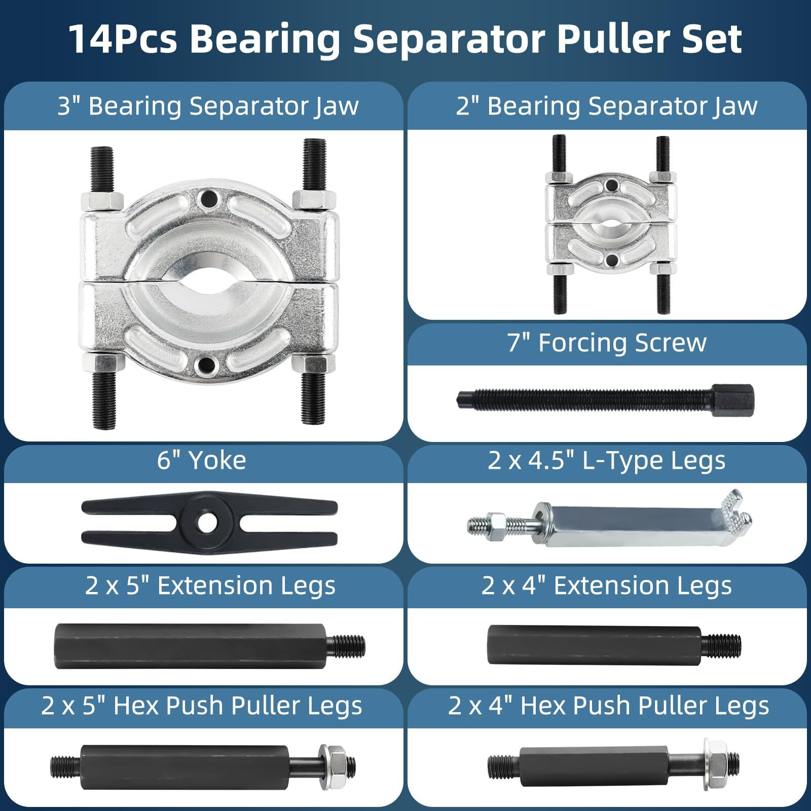 8Milelake 14Pcs Bearing Separator Puller Set Heavy Duty 5 Tons Capacity 2Inches And 3Inches Splitters Remove Bearings Kit