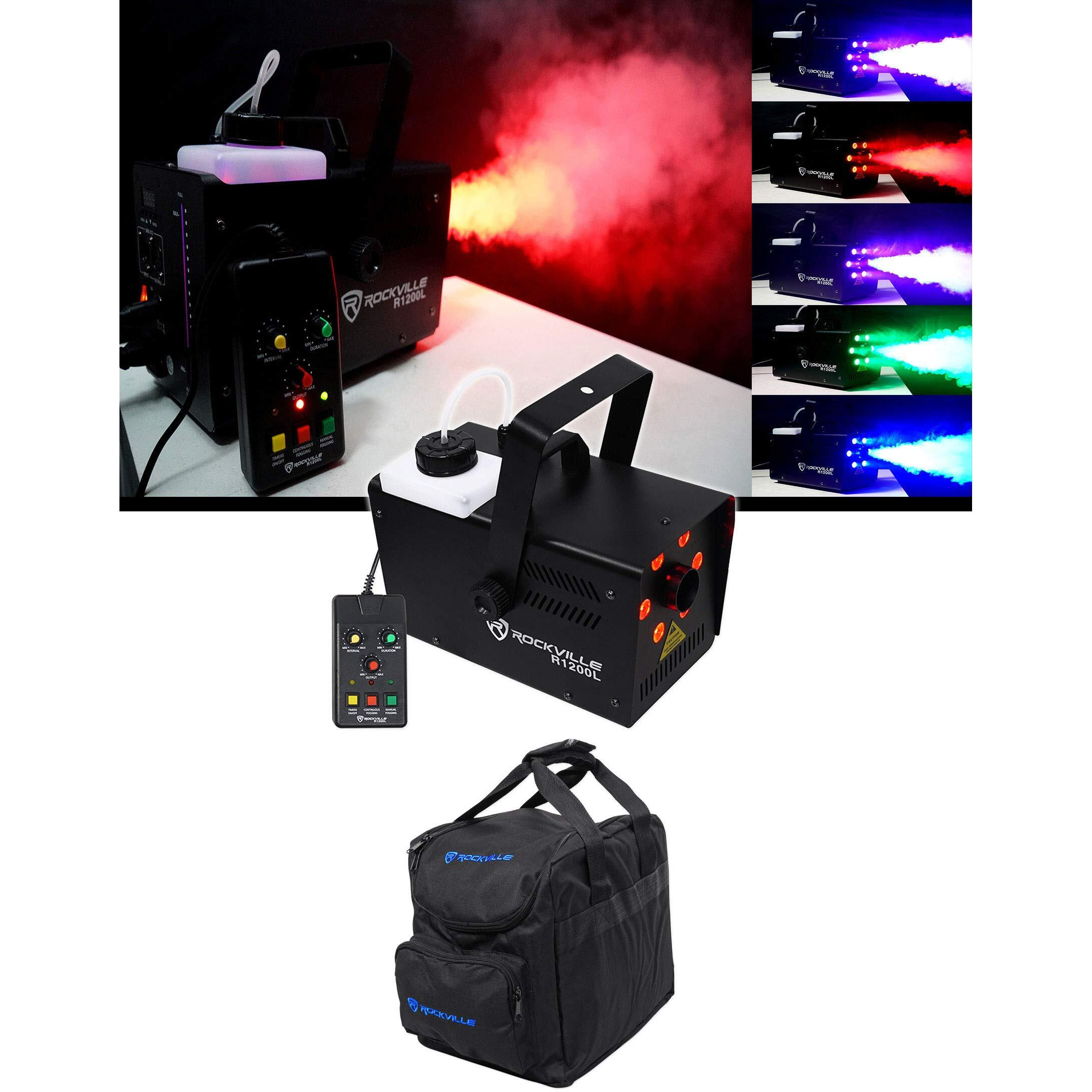 Rockville R1200L Fog/Smoke Machine With Rgb Lights, Sound Activated, 2 Remotes, Dmx Control, 12,000 Cfm, Carry Bag, Perfect For Dj, Parties, Live Show