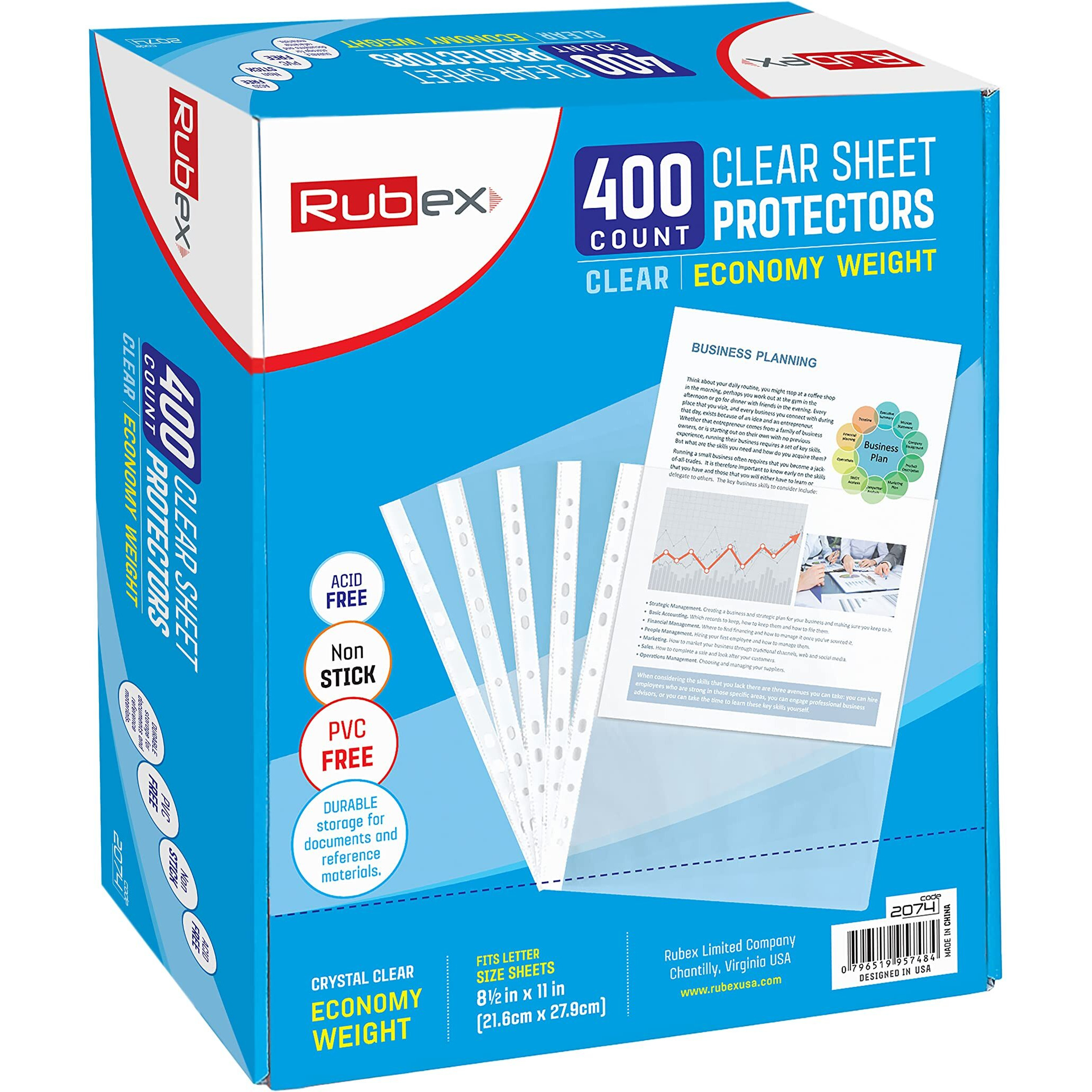 Rubex Sheet Protectors 8.5 X 11 Inch Clear Page Protectors Plastic Sleeves Reinforced 11 Hole Fit For 3 Ring Binder Top Loading 9.25 X 11.25 Inch (400 Sheets)