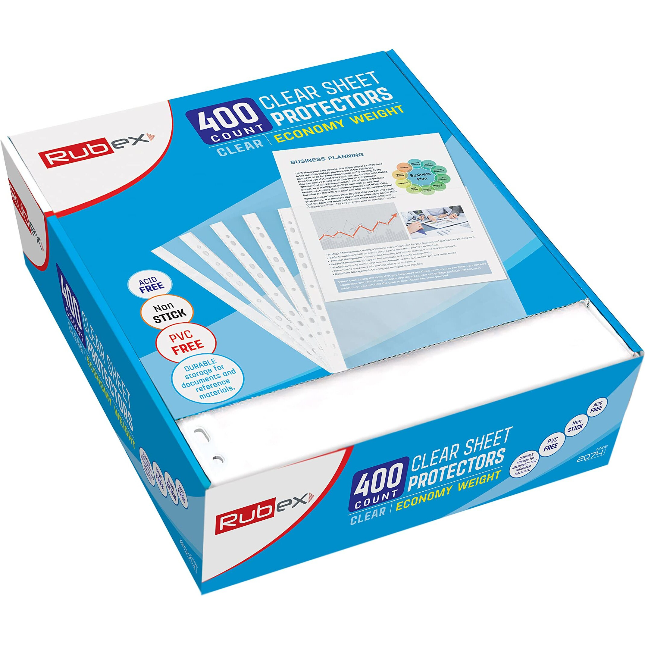 Rubex Sheet Protectors 8.5 X 11 Inch Clear Page Protectors Plastic Sleeves Reinforced 11 Hole Fit For 3 Ring Binder Top Loading 9.25 X 11.25 Inch (400 Sheets)