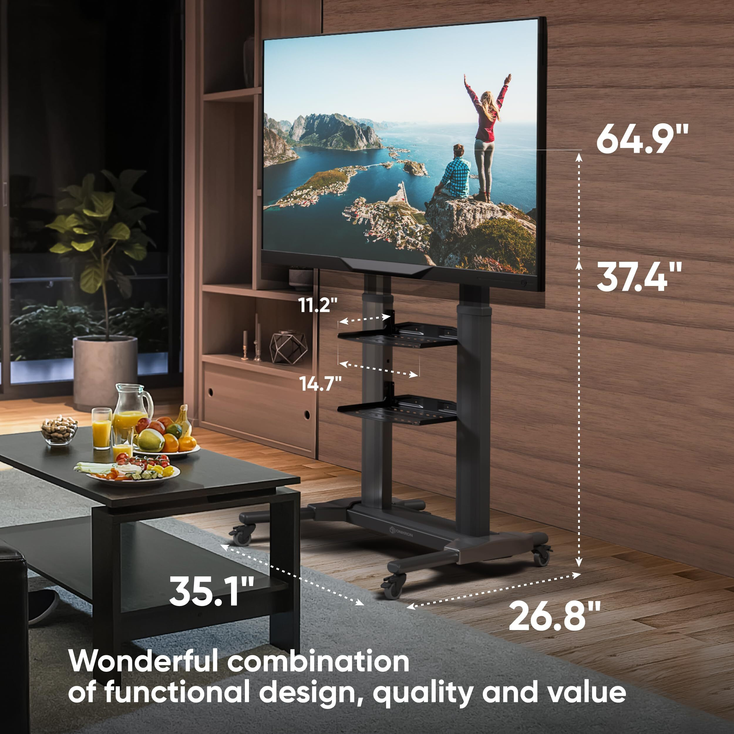 Onkron Mobile Tv Stand On Wheels For 40-80 Inch Tv Up To 122 Lbs, Height Adjustable Tv Stand Movable 200X200-700X400 Vesa Aluminum Tv Stand Portable/Mobile Tv Cart Rolling Tv Stand Tall Black